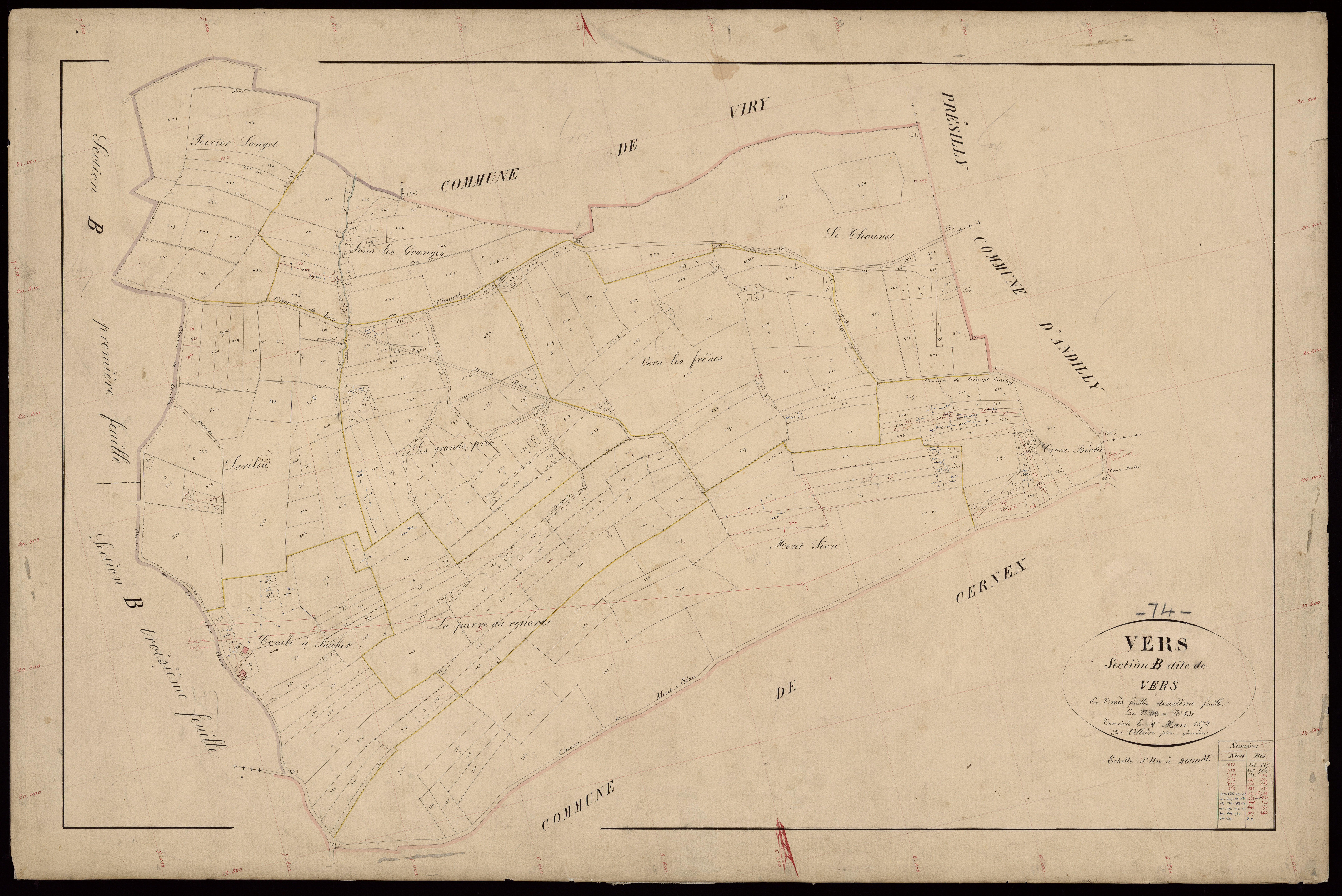 3 P 3 9097 - Feuille n° 3, parcelles n° 832 à 1158 - 20 avril 1872