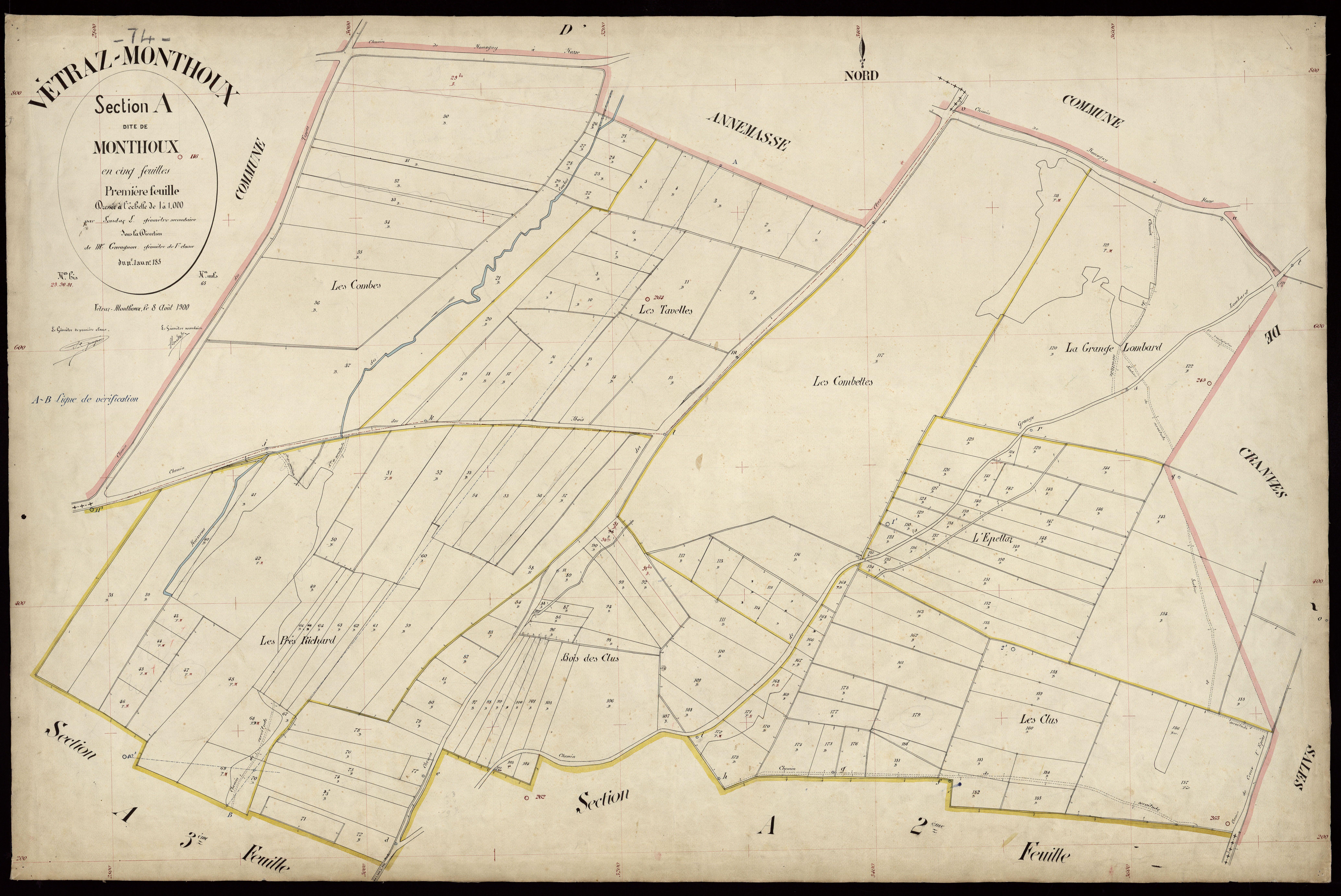 3 P 3 9113 - Feuille n° 2, parcelles n° 186 à 327 - 8 août 1900