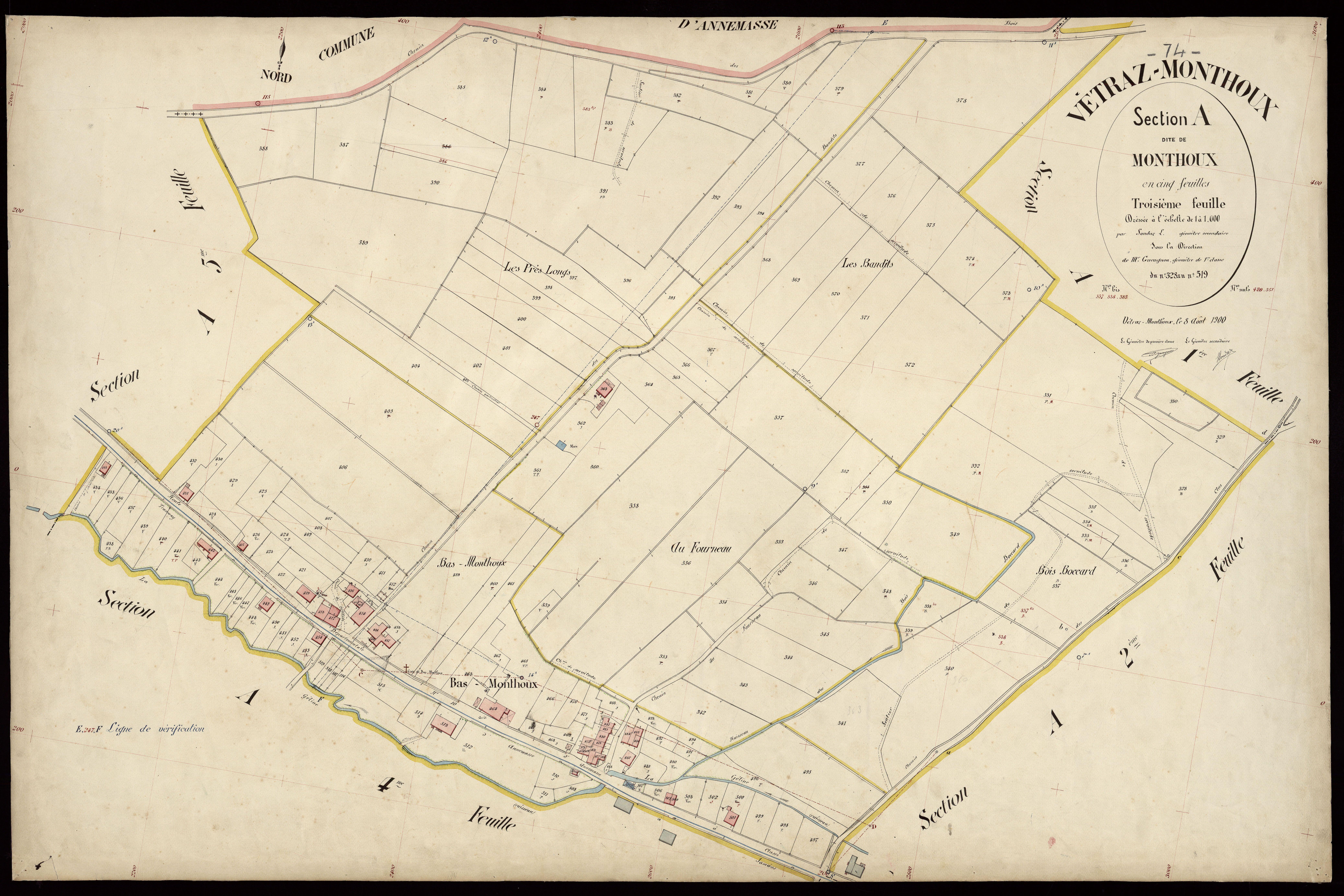 3 P 3 9115 - Feuille n° 4, parcelles n° 520 à 708 - 8 août 1900