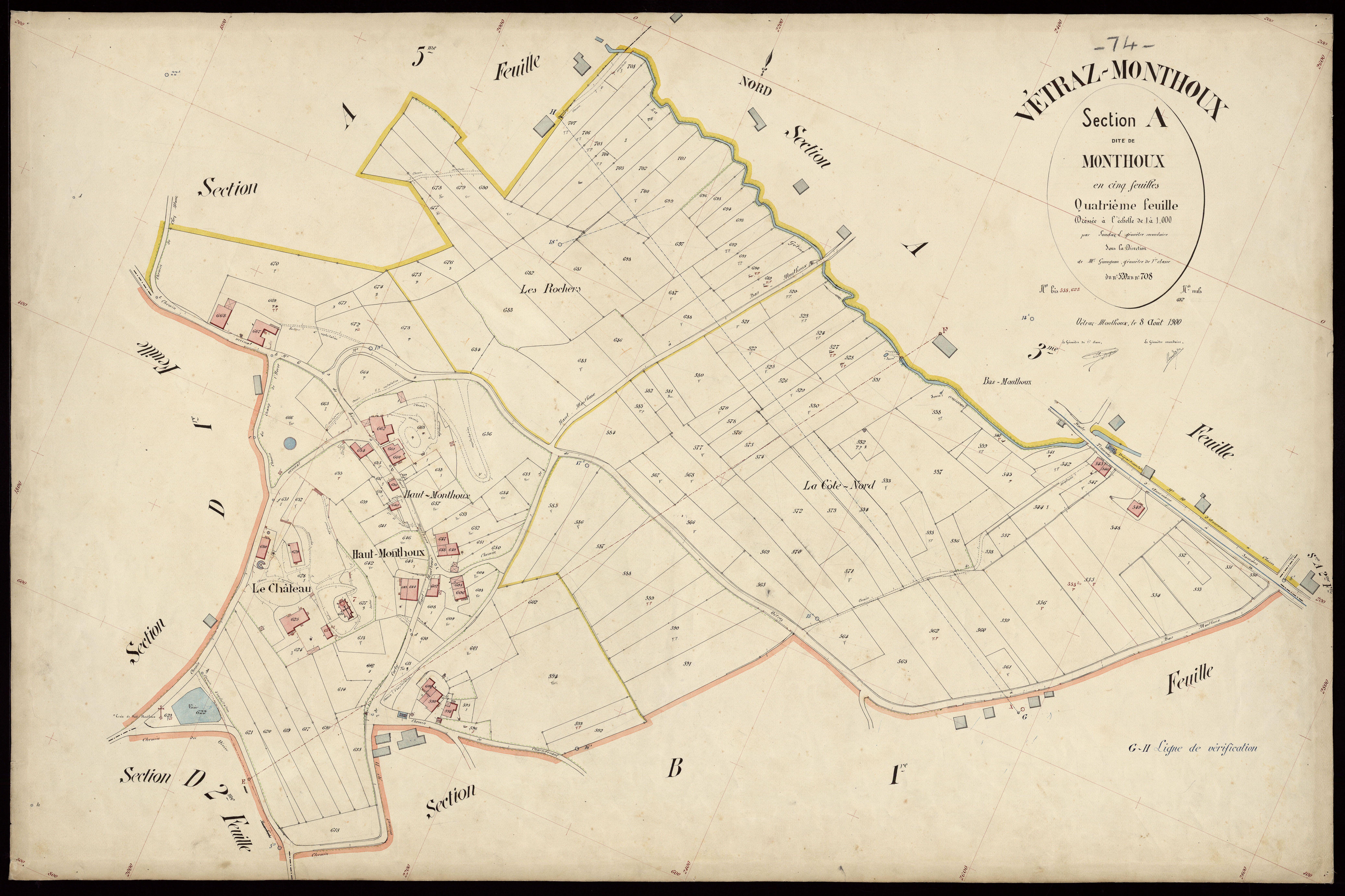 3 P 3 9116 - Feuille n° 5, parcelles n° 709 à 836 - 8 août 1900