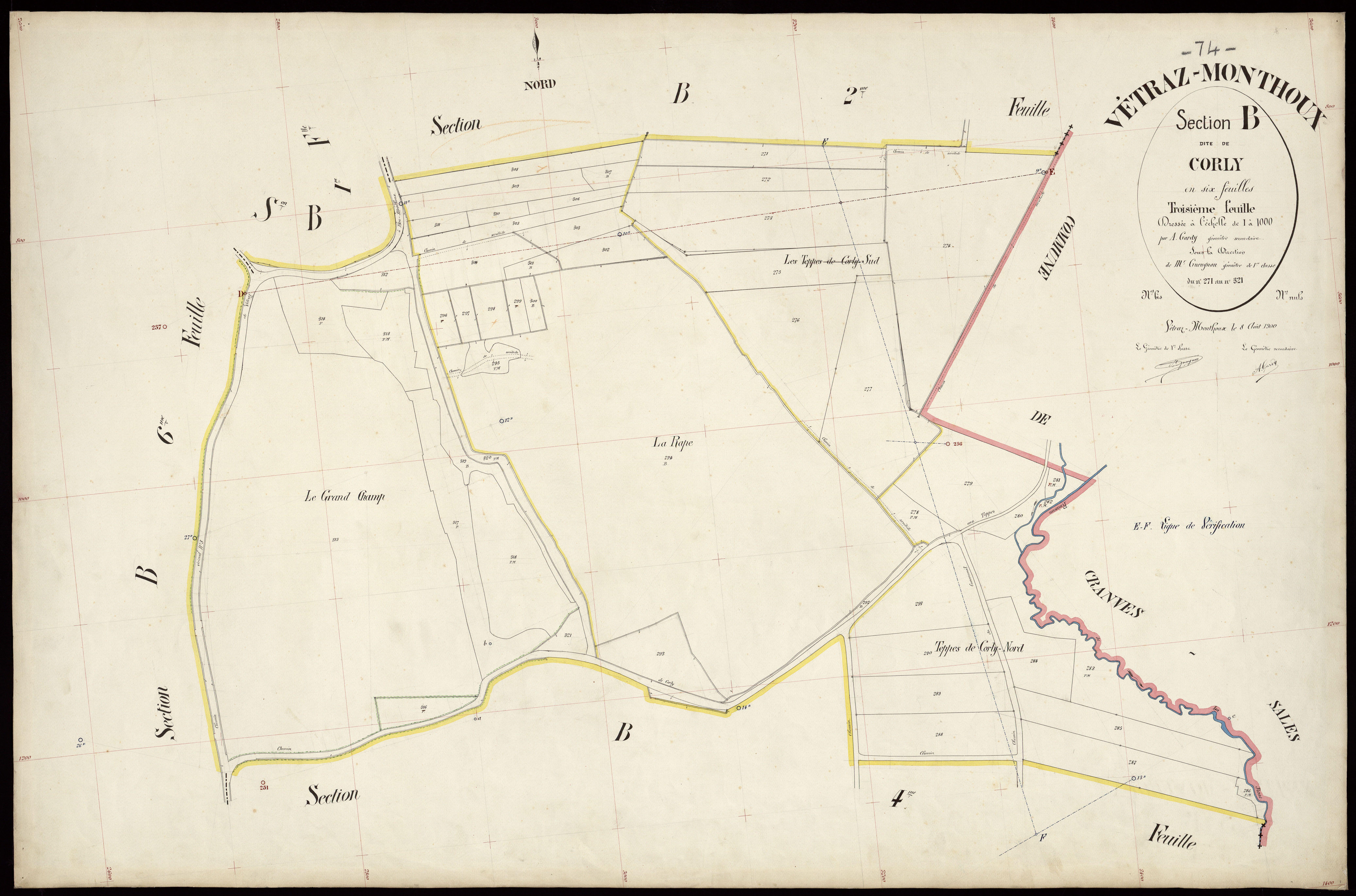 3 P 3 9120 - Feuille n° 4, parcelles n° 322 à 416 - 8 août 1900
