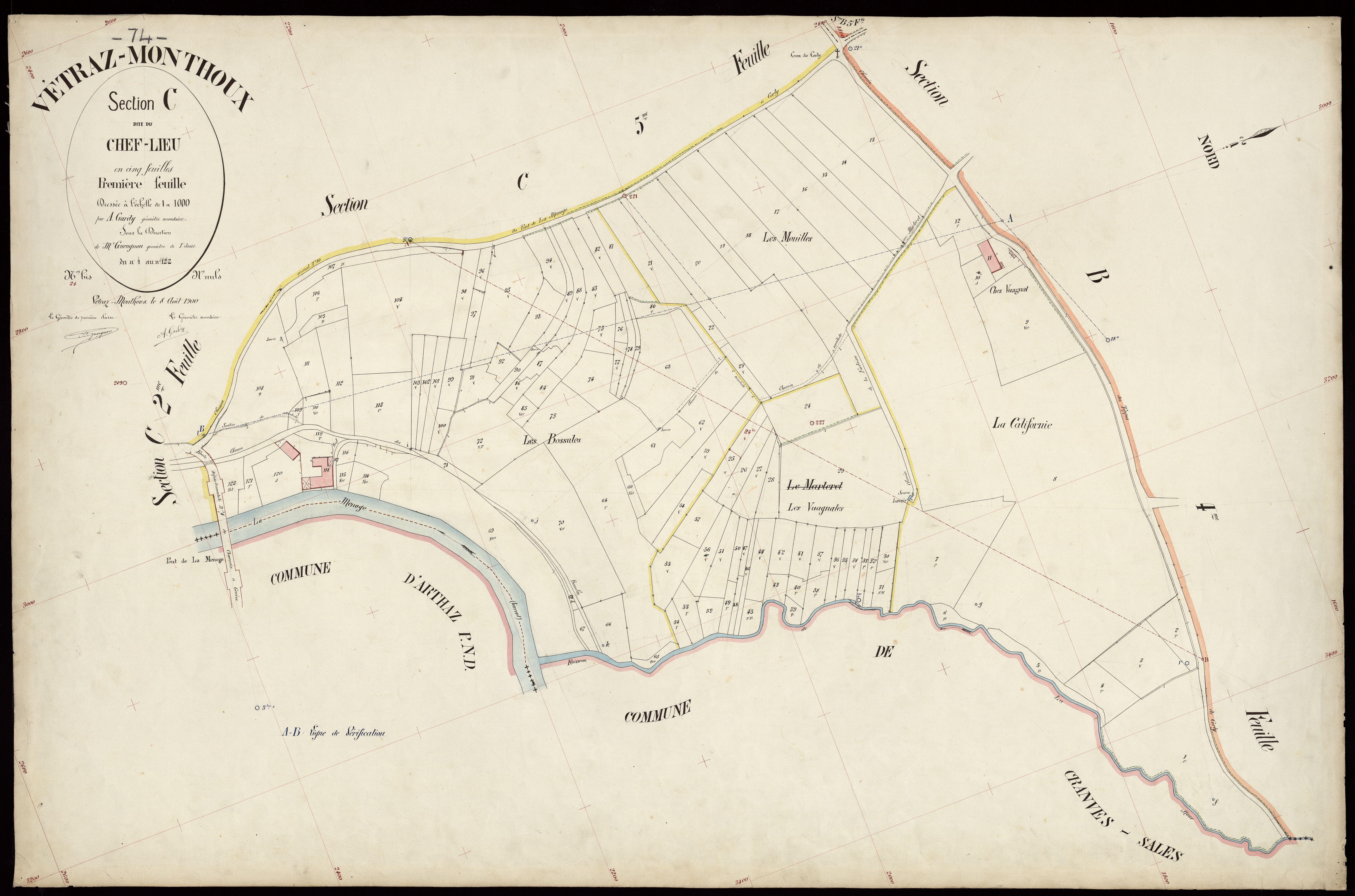 3 P 3 9124 - Feuille n° 2, parcelles n° 123 à 174 - 8 août 1900