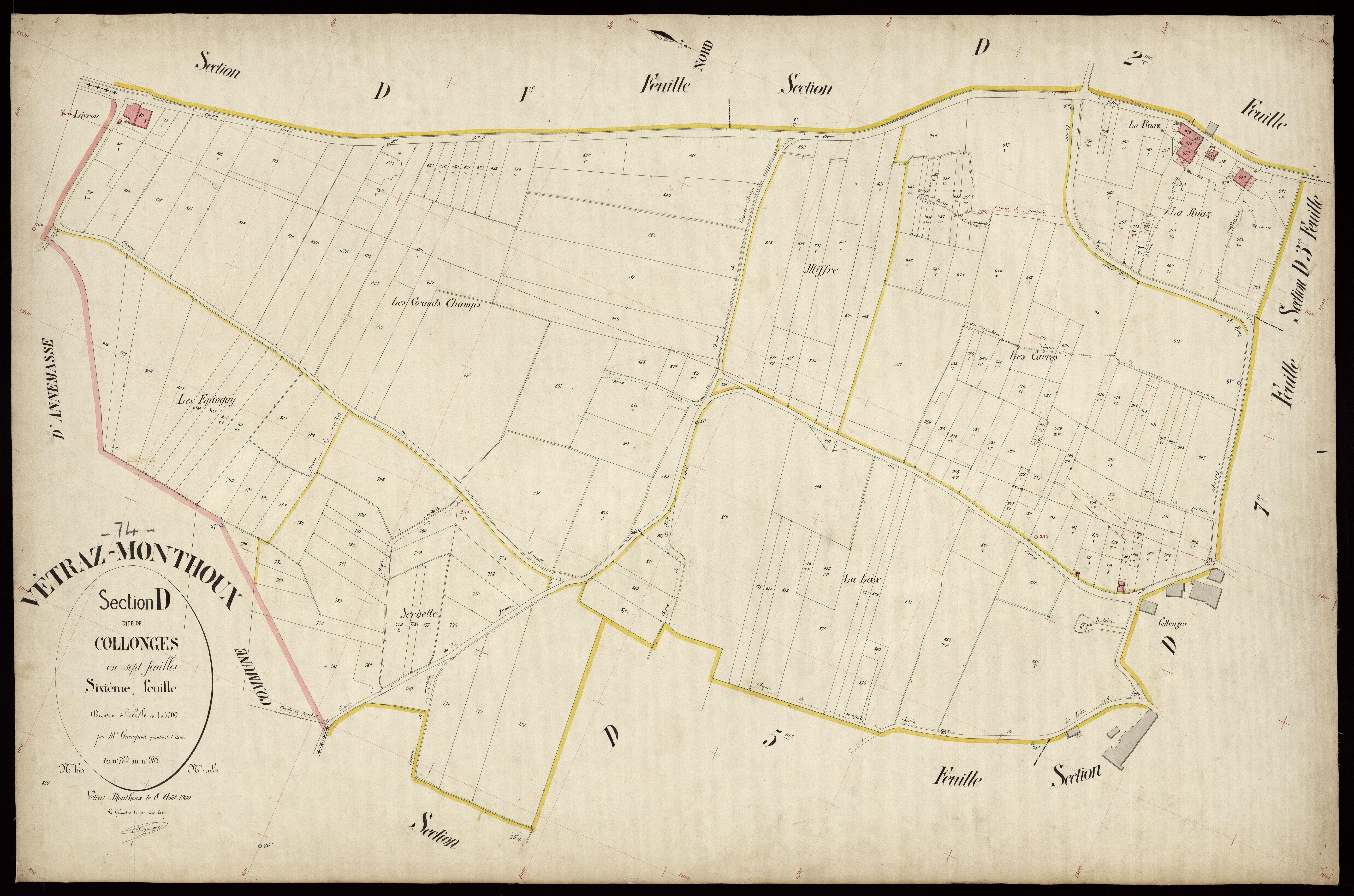 3 P 3 9134 - Feuille n° 7, parcelles n° 984 à 1198 - 8 août 1900