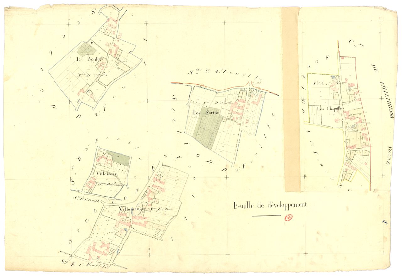 D�veloppements de la 1ere feuille de la section A, de la 2eme feuille de la section D et de la 3eme feuille de la section E
