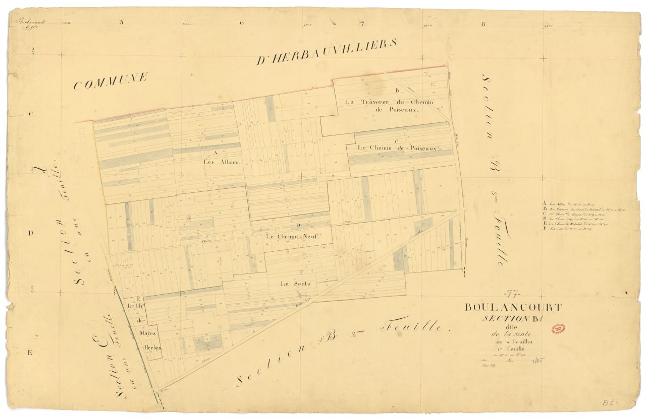 Section B dite de la Sente, en 4 feuilles, 1ere feuille