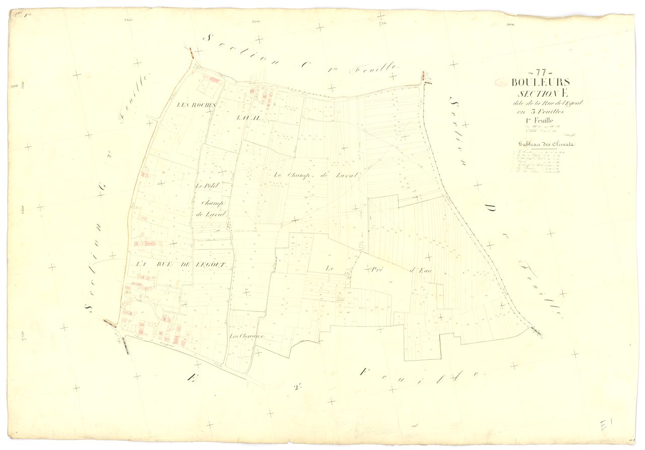 Section E dite de la Rue-de-l'Egout, en 3 feuilles, 1ere feuille
