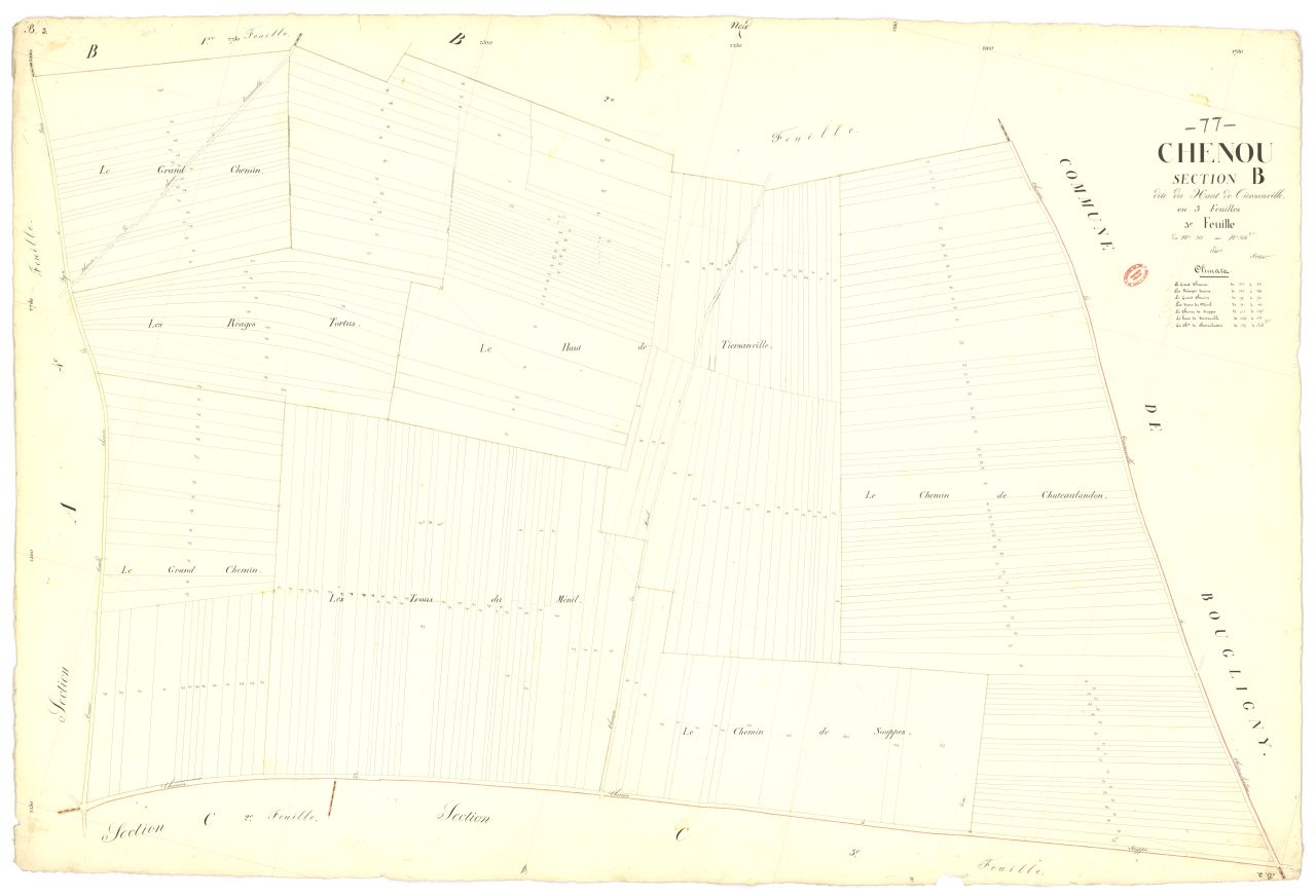 Section B dite du Haut-de-Tiersanville, en 3 feuilles, 3eme feuille