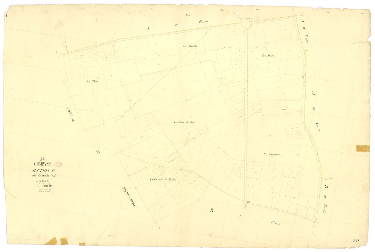Section B dite du Moulin-Neuf, en 3 feuilles, 1ere feuille