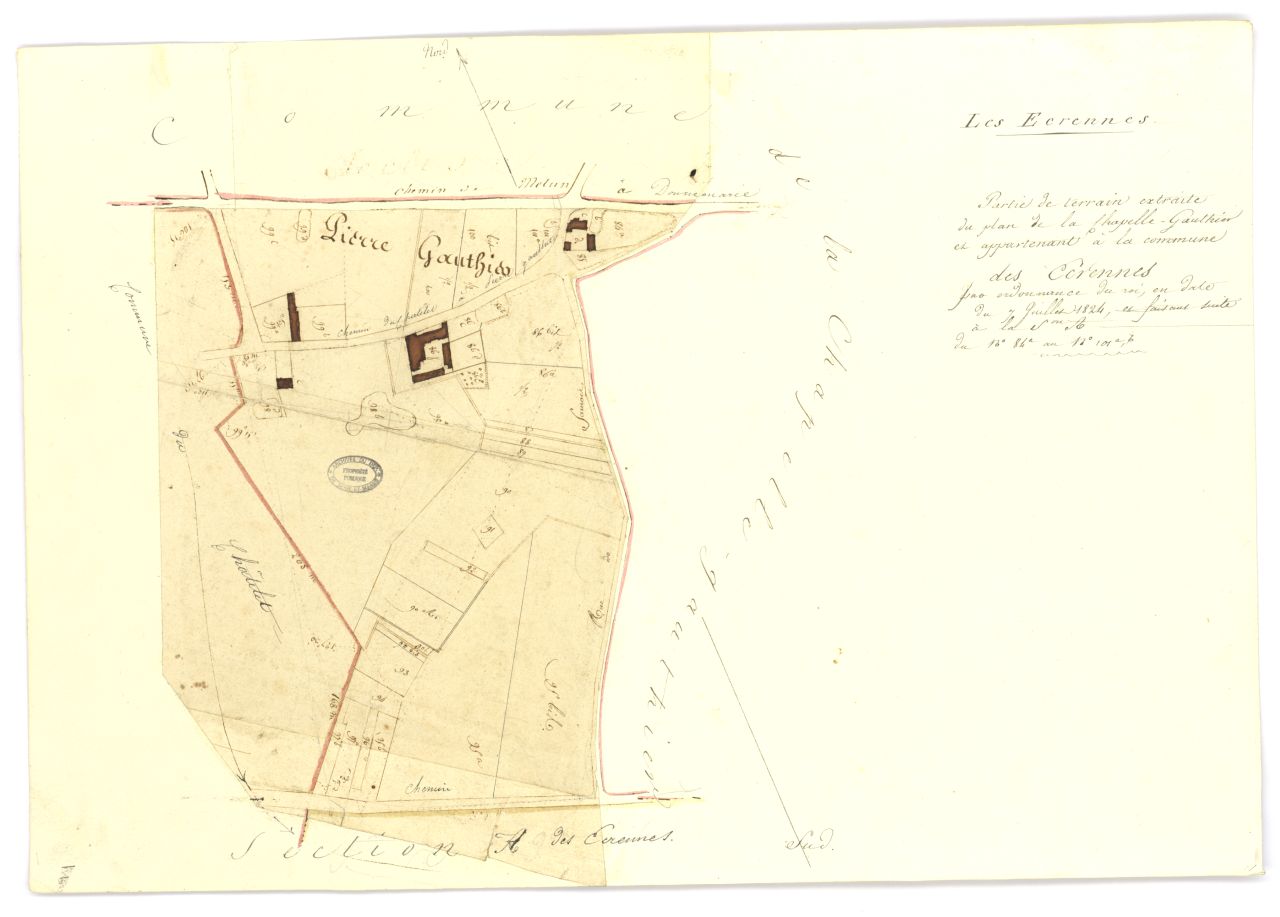 Extrait de la section A Remarque : partie de territoire cedee par la commune de La Chapelle-Gauthier par ordonnance royale du 7 juillet 1824