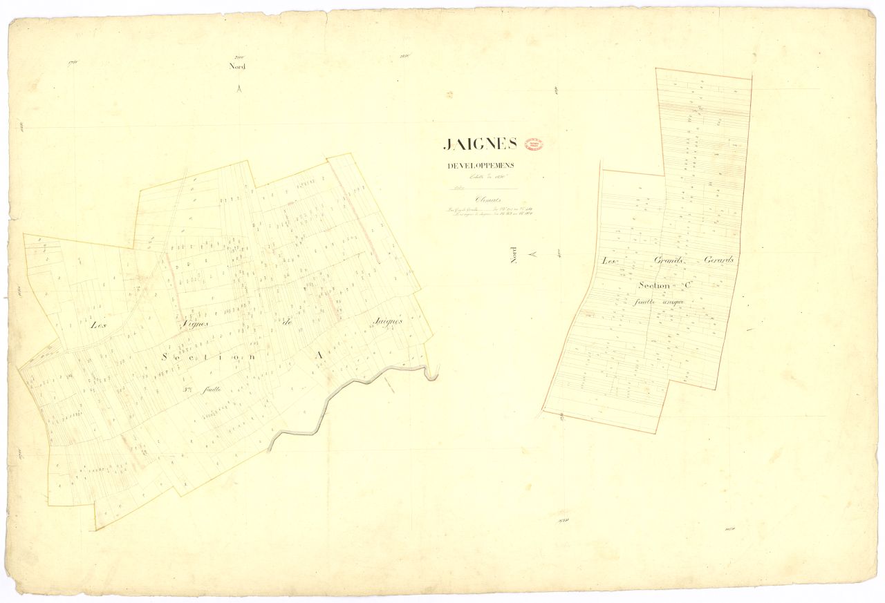 Developpements de la 3eme feuille de la section A et de la feuille unique de la section C