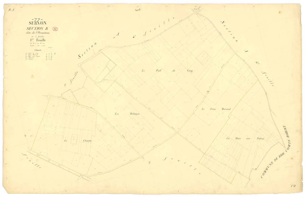 Section B dite d'Ormeteau, en 3 feuilles, 1ere feuille