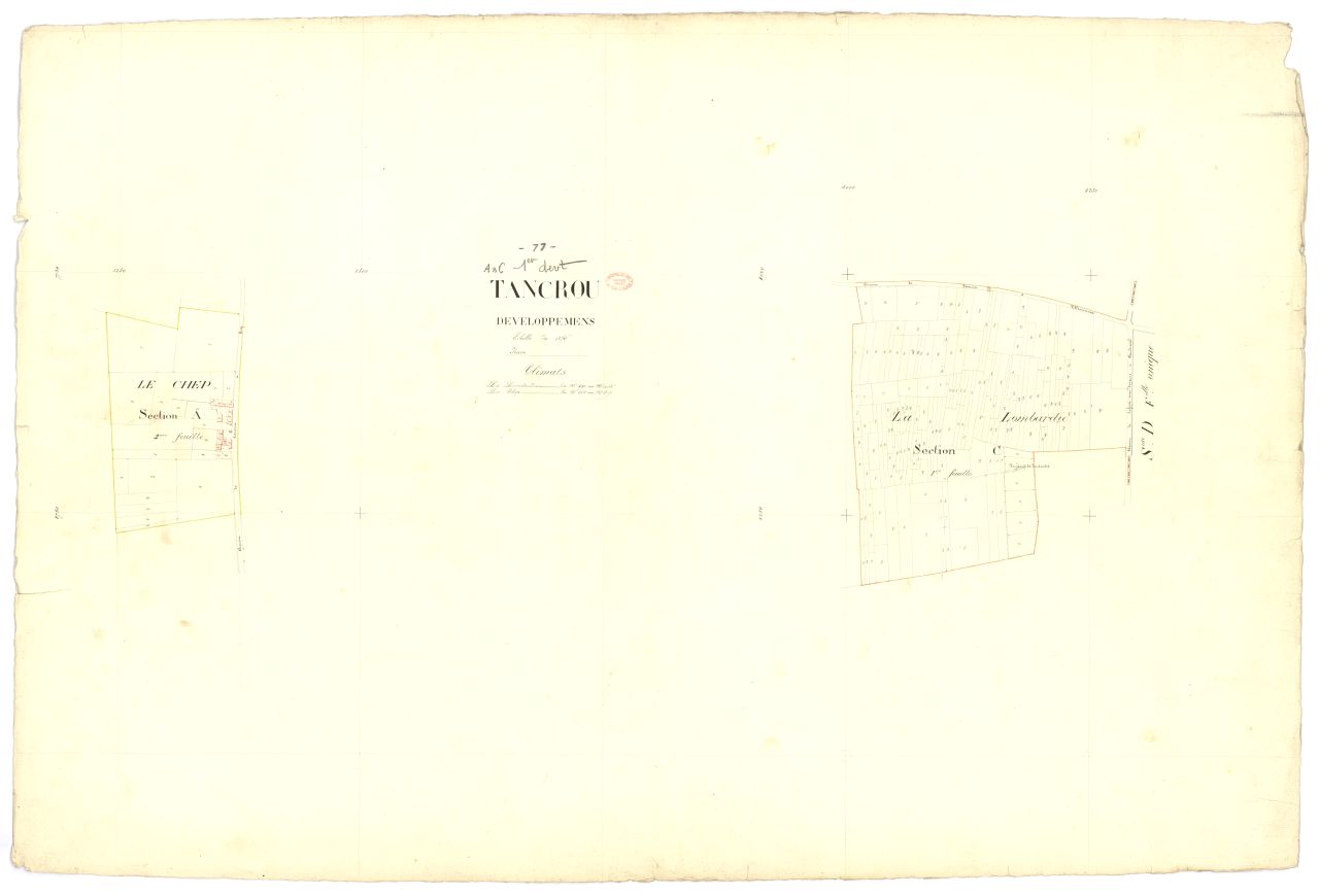 Developpements de la 2eme feuille de la section A et de la 1ere feuille de la section C