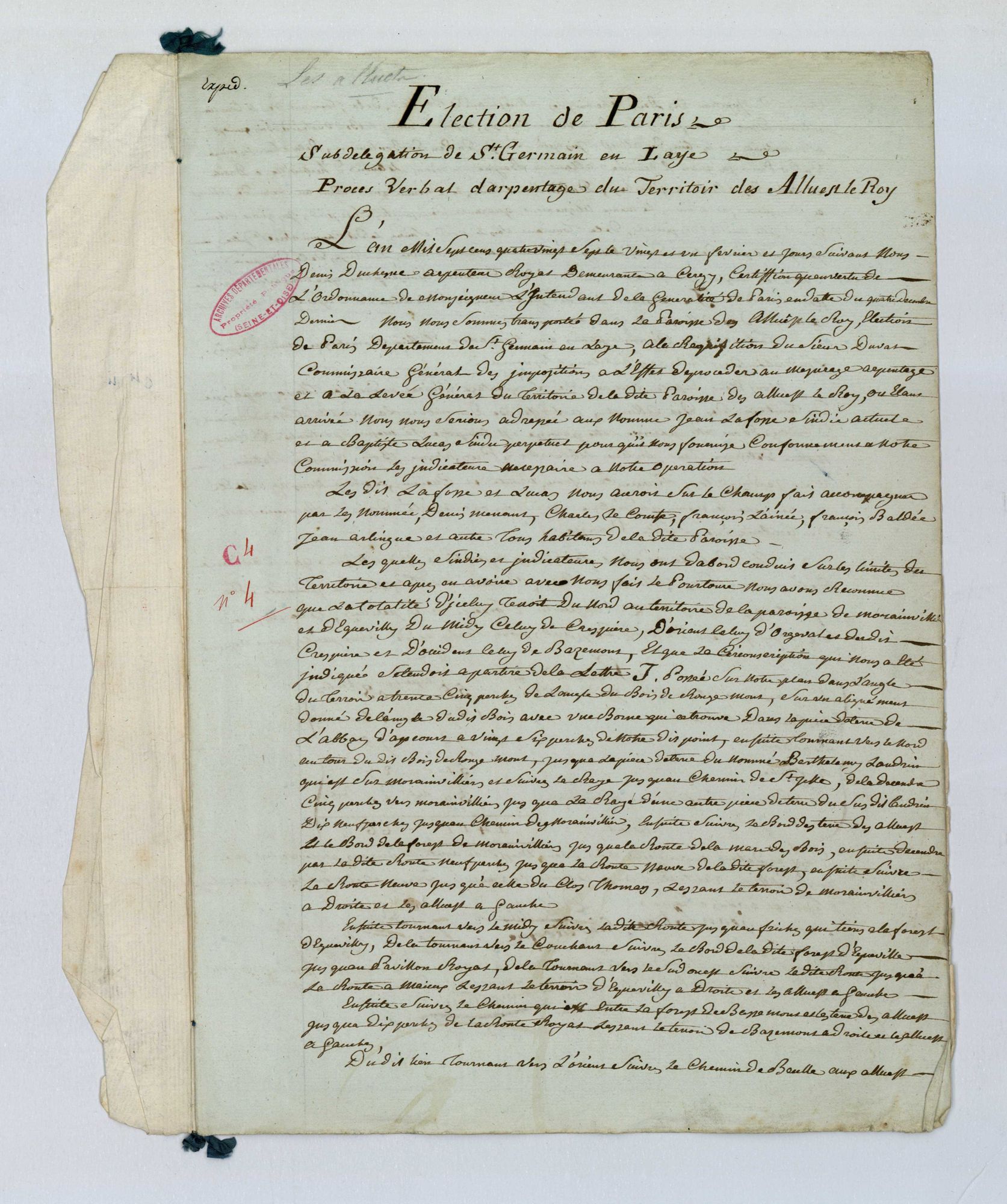 Les Alluets-le-Roi - Procès-verbal d'arpentage du territoire de la paroisse des Alluets-le-Roi