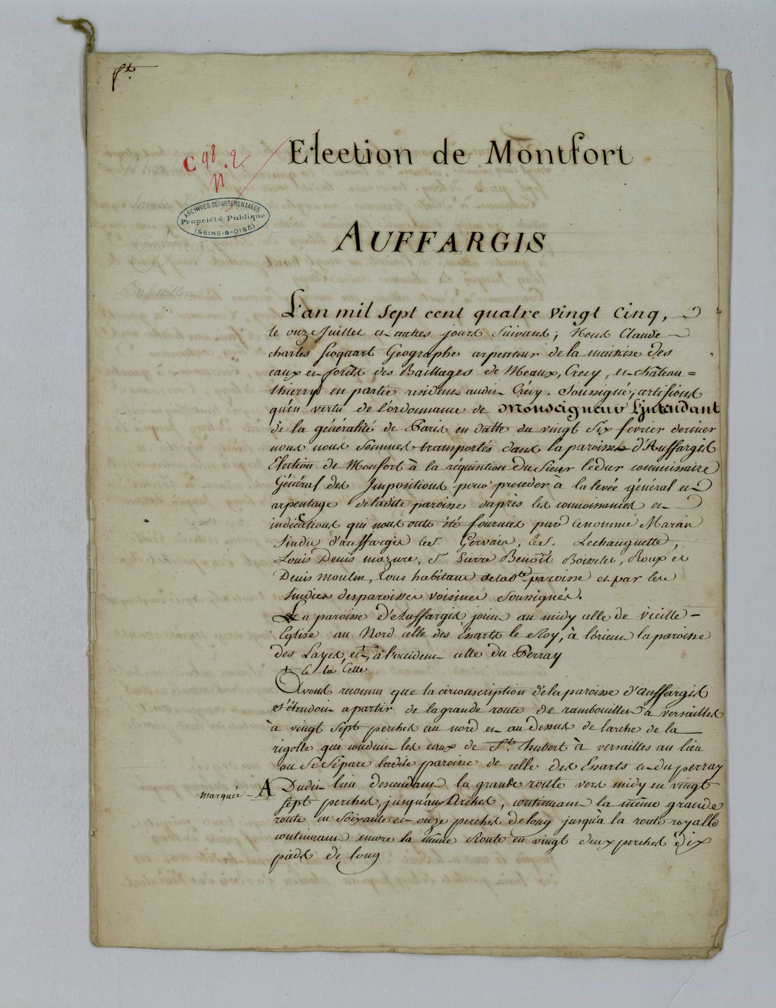 Auffargis - Procès-verbal d'arpentage du territoire de la paroisse d'Auffargis