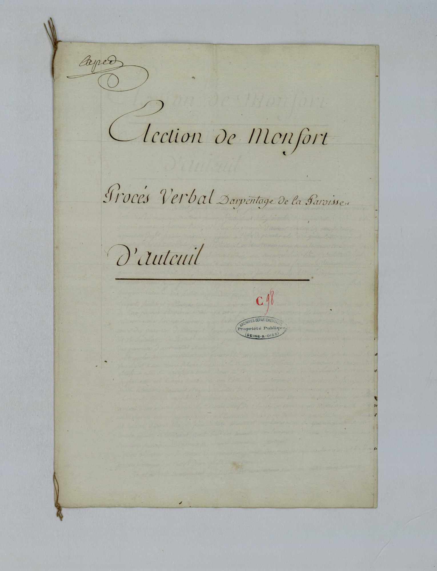 Auteuil - Procès-verbal d'arpentage du territoire de la paroisse d'Auteuil