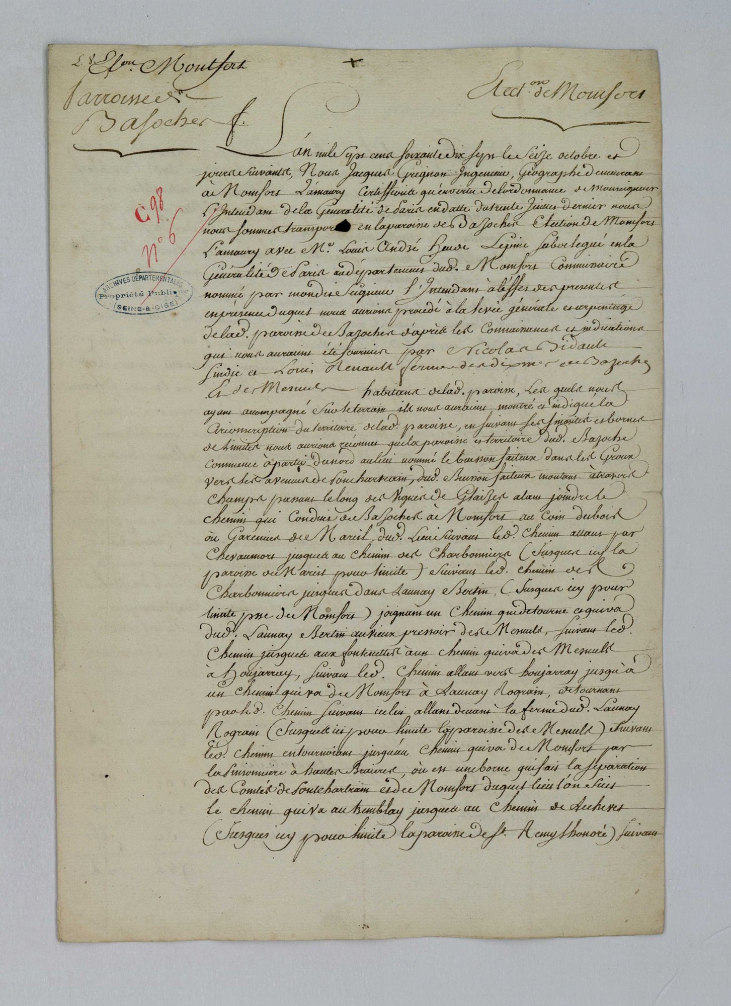 Bazoches-sur-Guyonne - Procès-verbal d'arpentage du territoire de la paroisse de Bazoches-sur-Guyonne