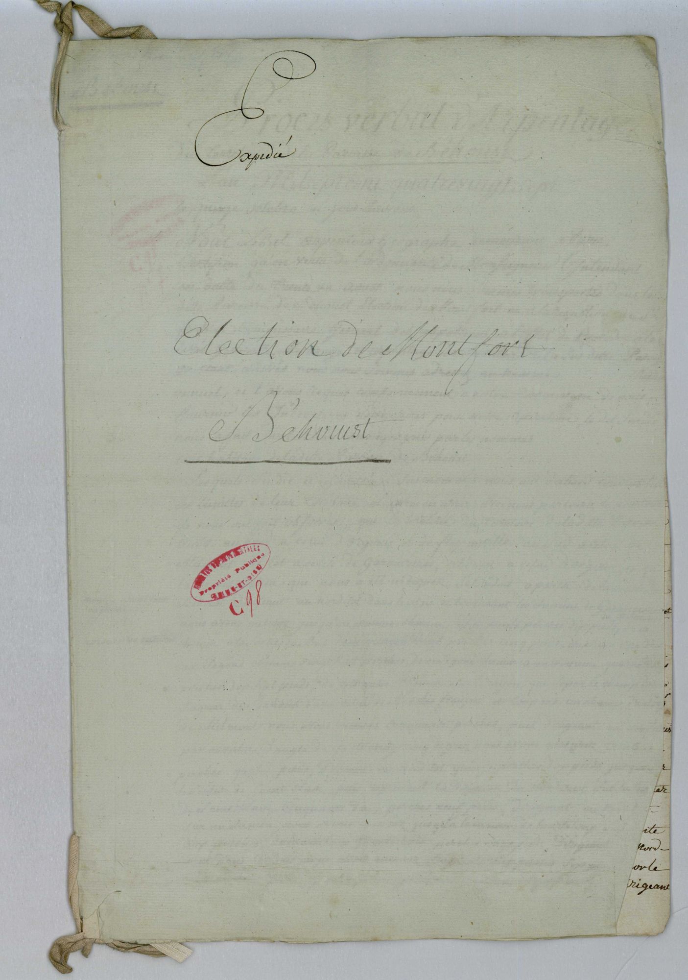 Béhoust - Procès-verbal d'arpentage du territoire de la paroisse de Béhoust