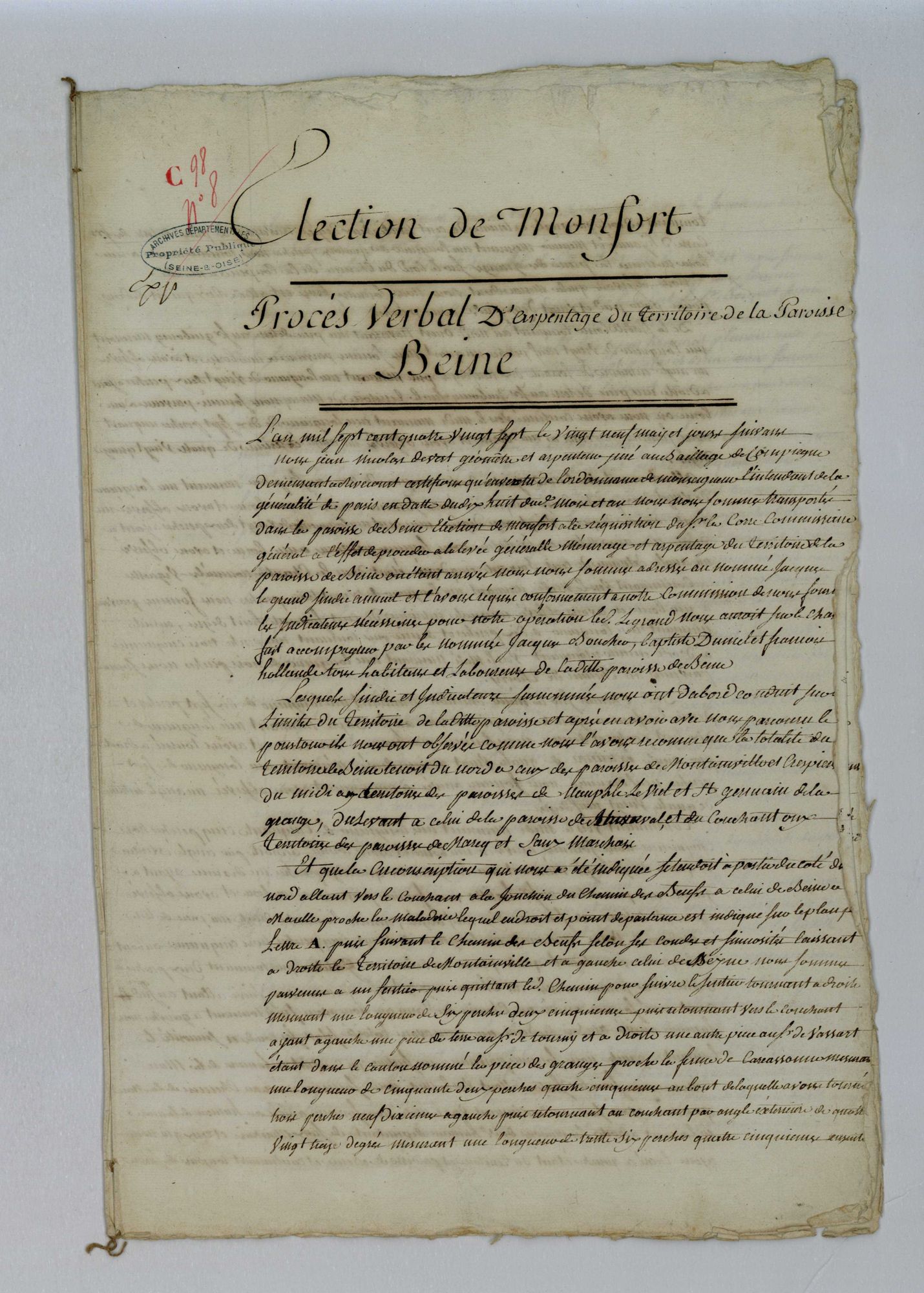 Beynes - Procès-verbal d'arpentage du territoire de la paroisse de Beynes