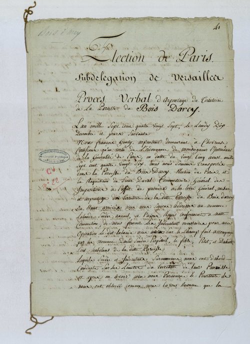 Bois-d'Arcy - Procès-verbal d'arpentage du territoire de la paroisse de Bois-d'Arcy
