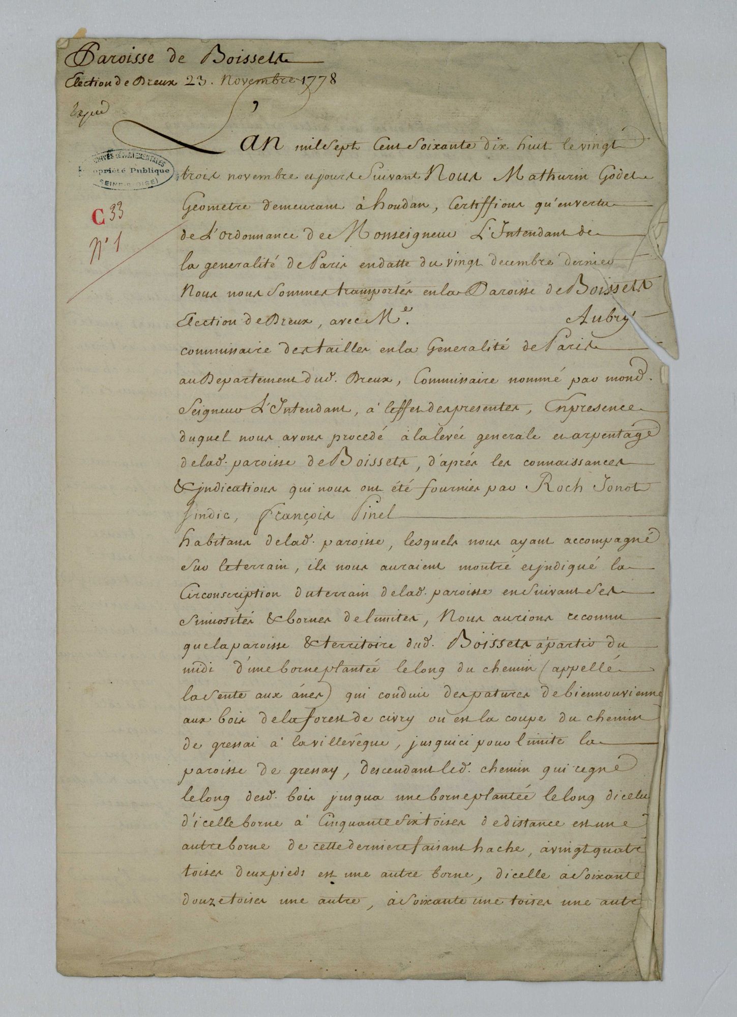 Boissets - Procès-verbal d'arpentage du territoire de la paroisse de Boissets