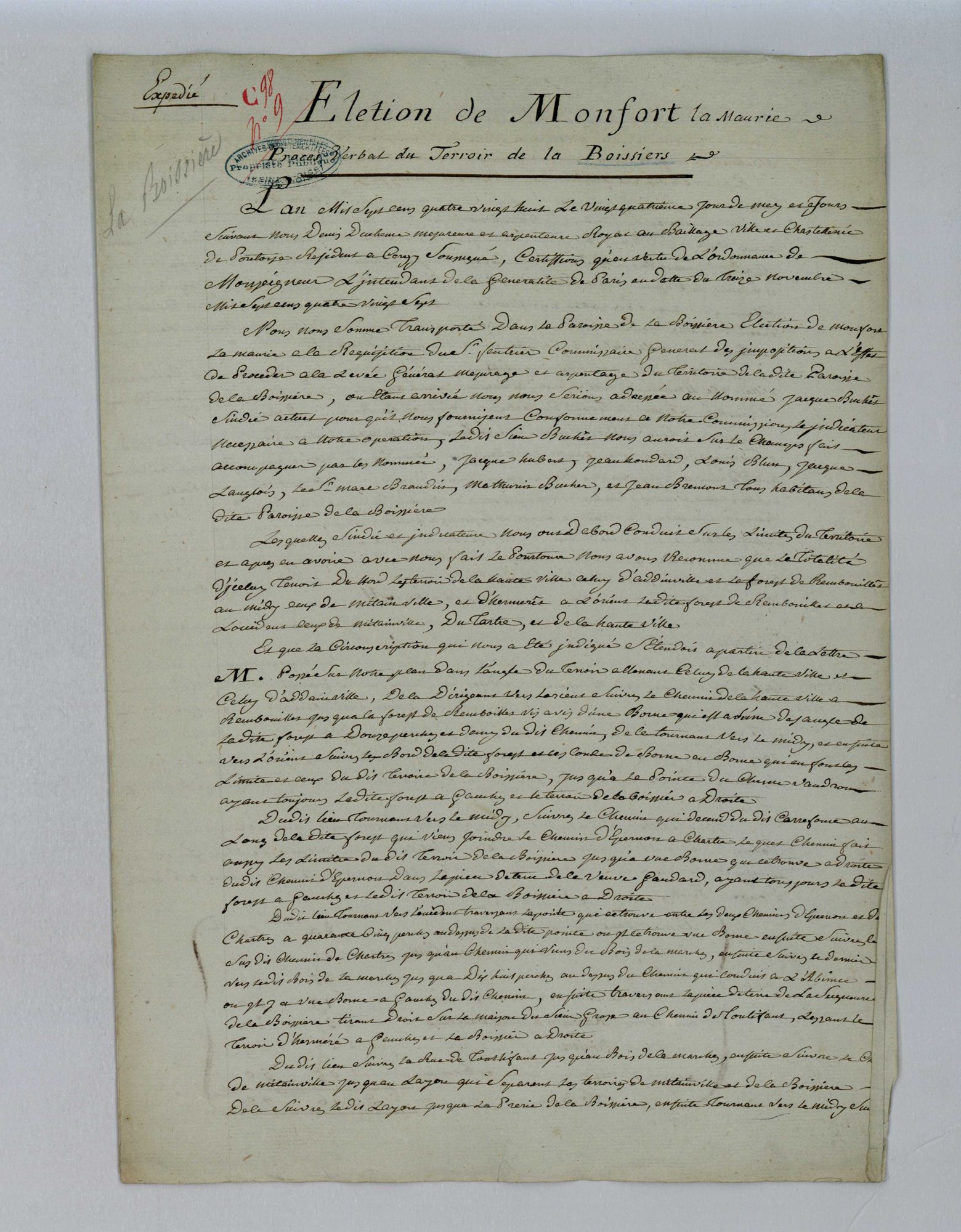 La Boissière-École - Procès-verbal d'arpentage du territoire de la paroisse de La Boissière-École