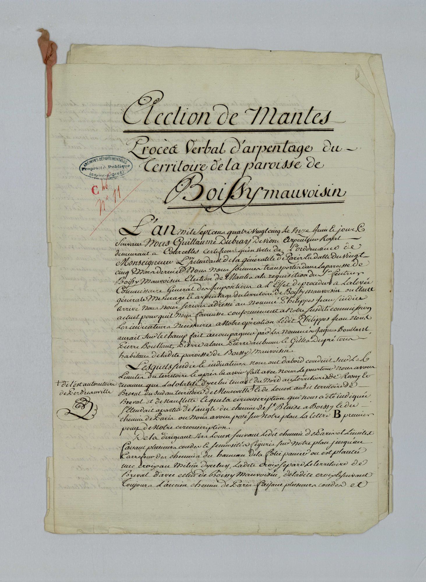 Boissy-Mauvoisin - Procès-verbal d'arpentage du territoire de la paroisse de Boissy-Mauvoisin