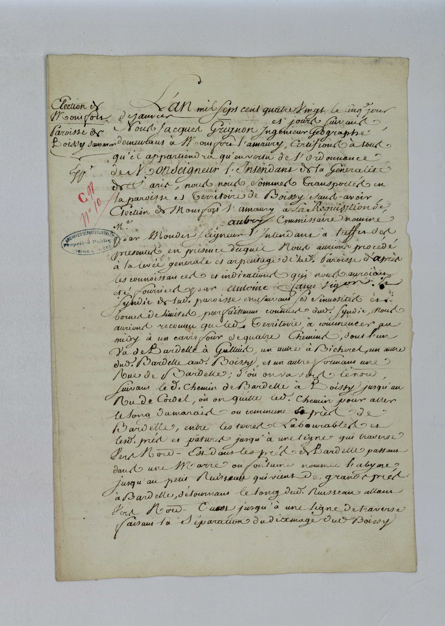Boissy-sans-Avoir - Procès-verbal d'arpentage du territoire de la paroisse de Boissy-sans-Avoir