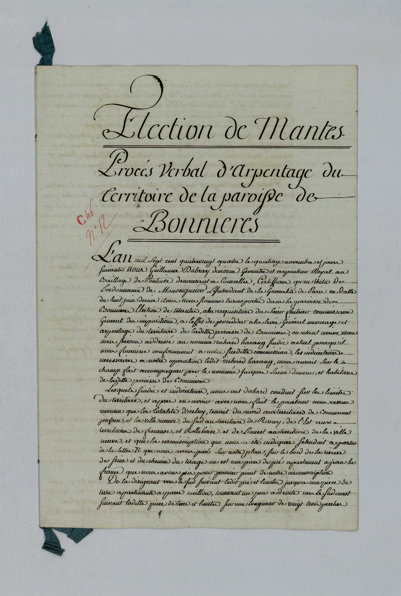 Bonnières-sur-Seine - Procès-verbal d'arpentage du territoire de la paroisse de Bonnières-sur-Seine