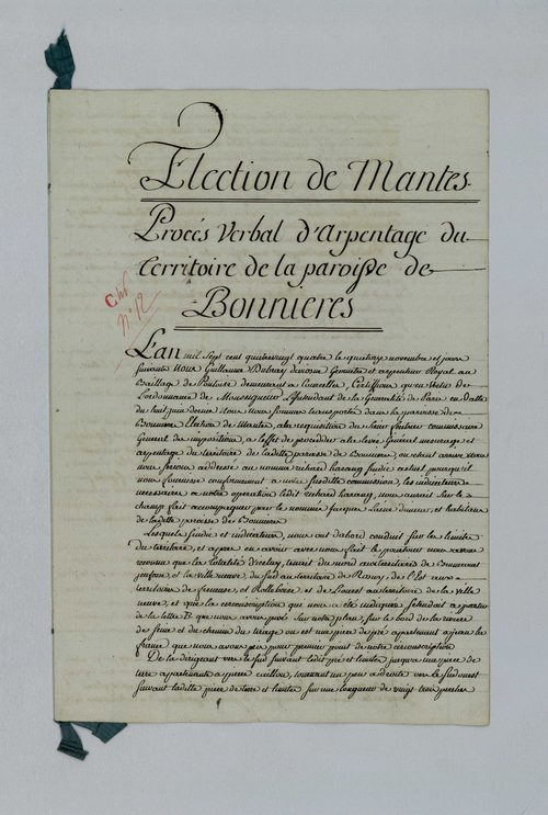Bonnières-sur-Seine - Procès-verbal d'arpentage du territoire de la paroisse de Bonnières-sur-Seine