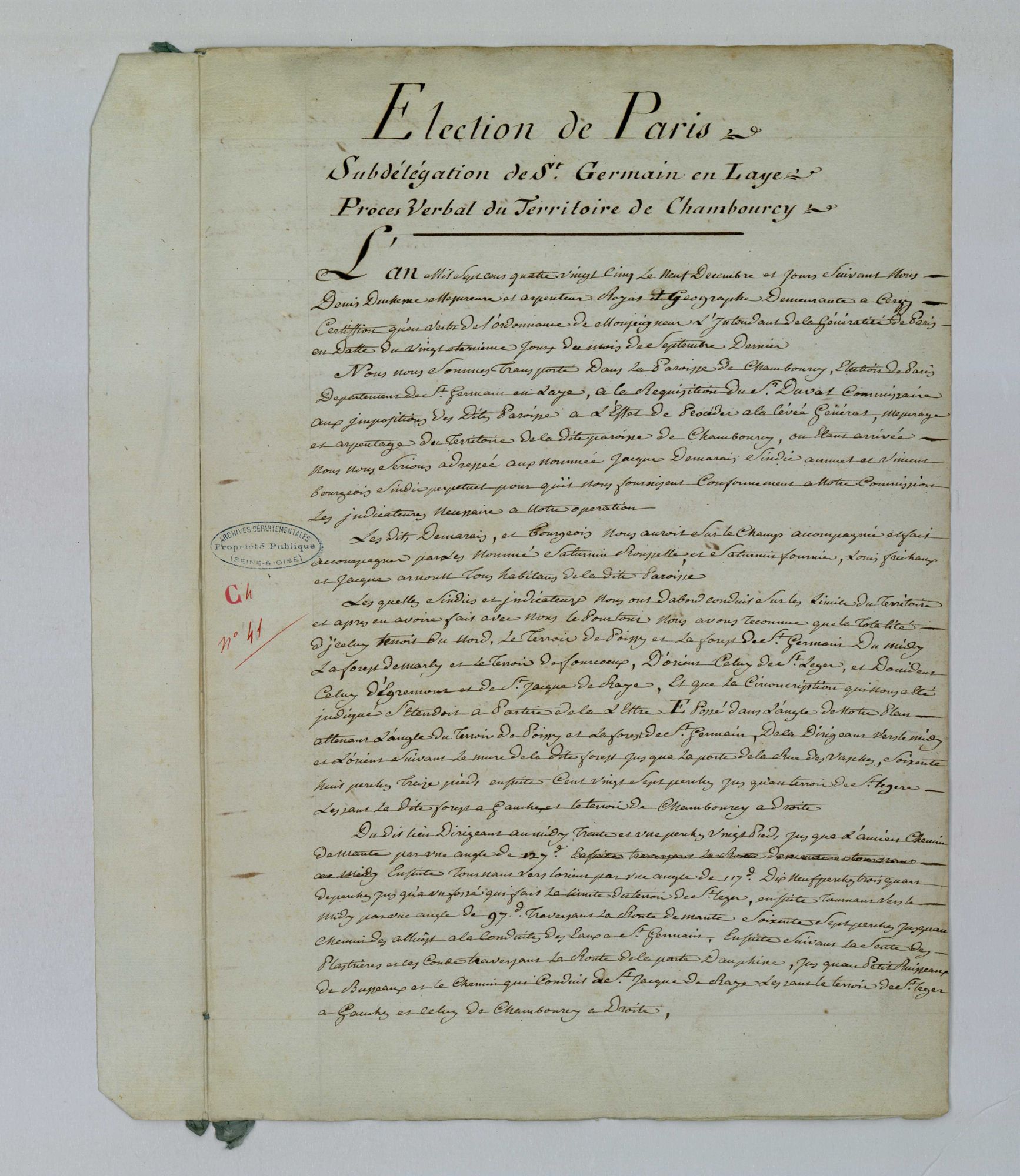 Chambourcy - Procès-verbal d'arpentage du territoire de la paroisse de Chambourcy