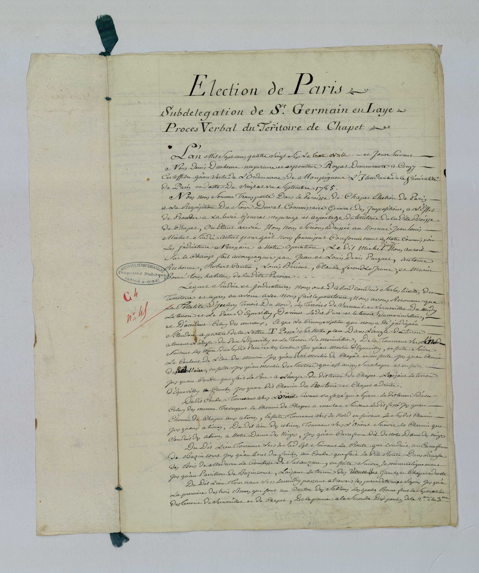 Chapet - Procès-verbal d'arpentage du territoire de la paroisse de Chapet