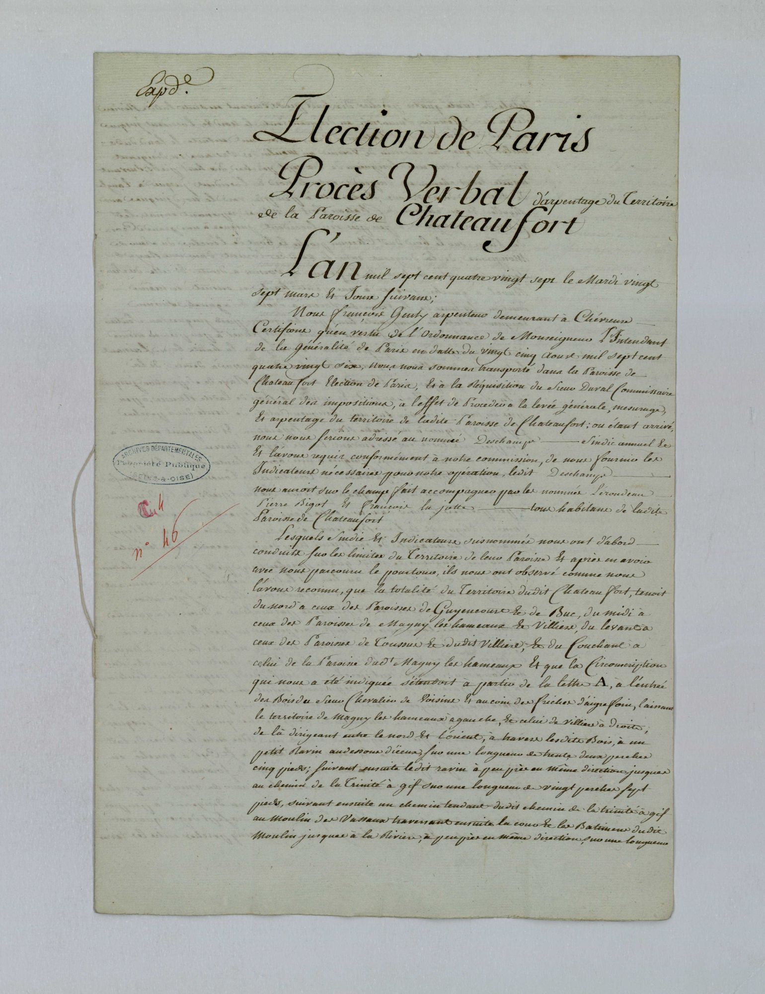 Châteaufort - Procès-verbal d'arpentage du territoire de la paroisse de Châteaufort