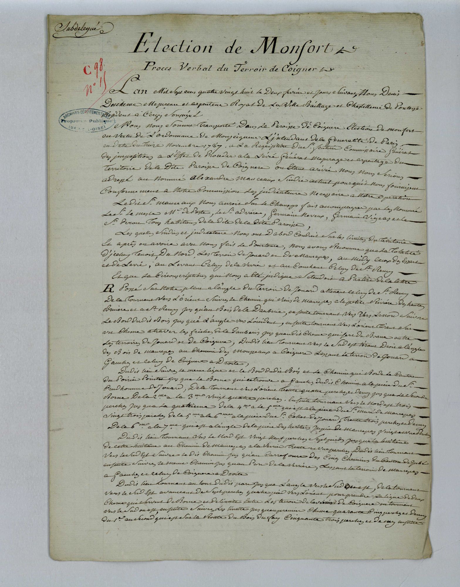Coignières - Procès-verbal d'arpentage du territoire de la paroisse de Coignières