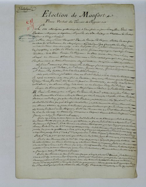 Coignières - Procès-verbal d'arpentage du territoire de la paroisse de Coignières