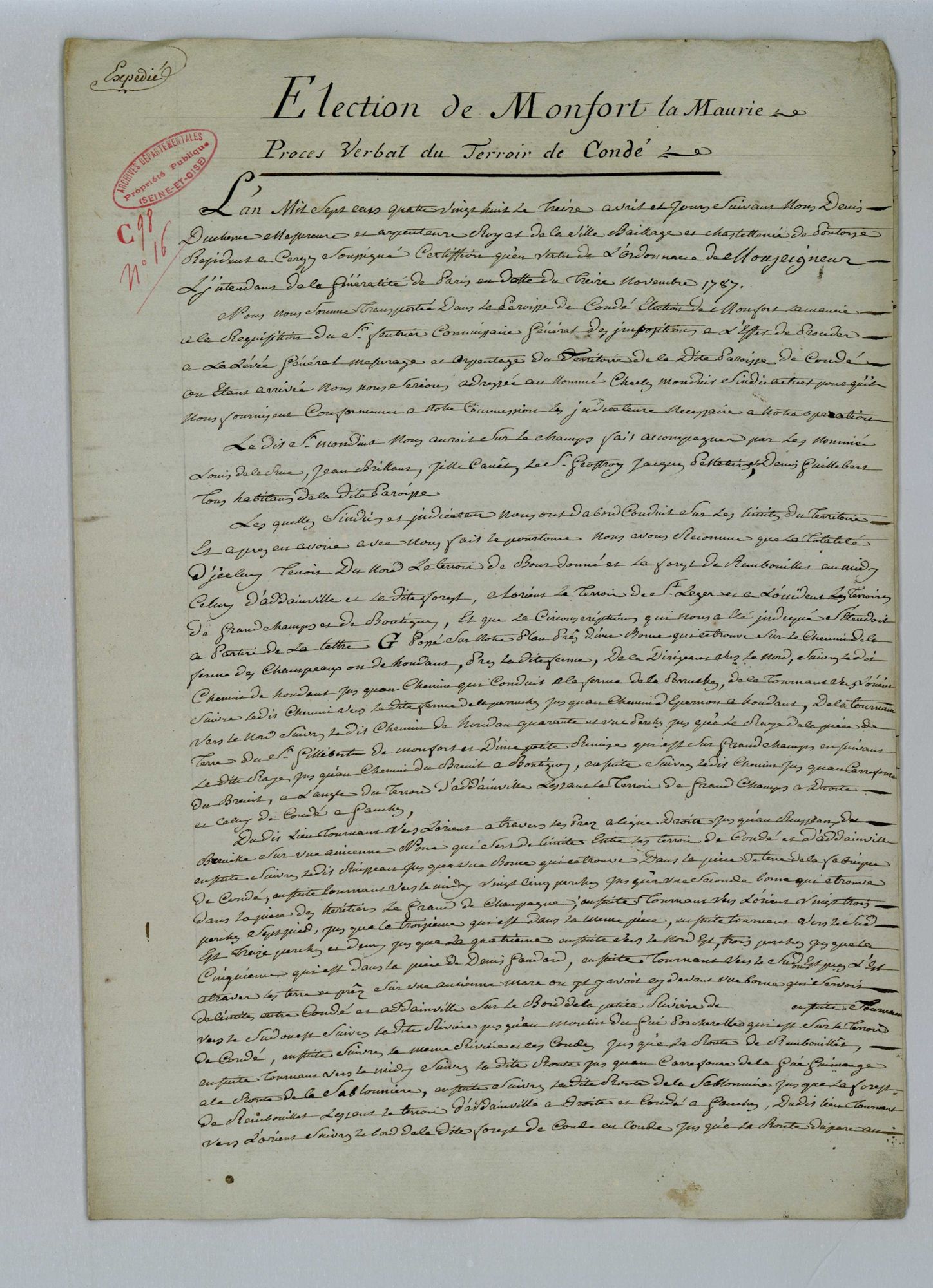 Condé-sur-Vesgre - Procès-verbal d'arpentage du territoire de la paroisse de Condé-sur-Vesgre