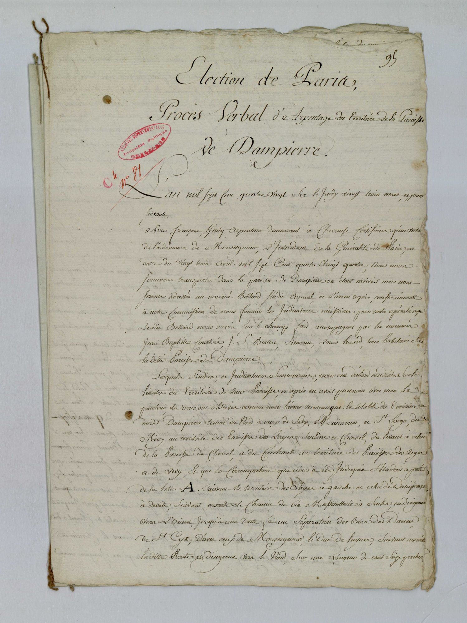 Dampierre-en-Yvelines - Procès-verbal d'arpentage du territoire de la paroisse de Dampierre-en-Yvelines