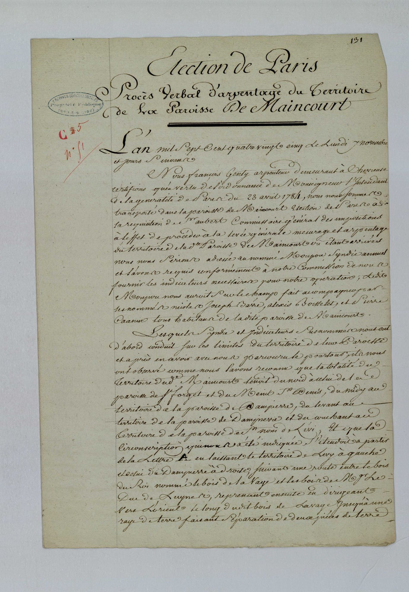 Dampierre-en-Yvelines - Procès-verbal d'arpentage du territoire de la paroisse de Dampierre-en-Yvelines