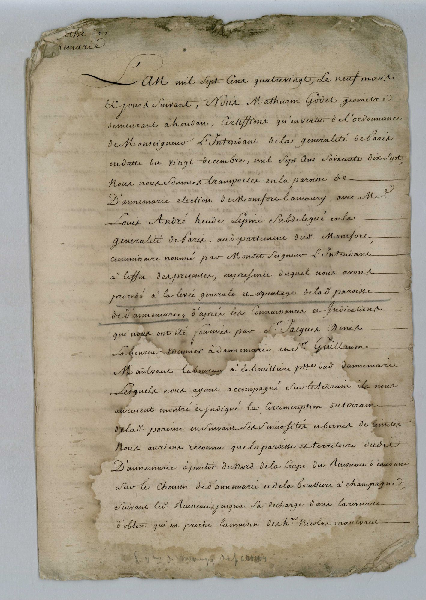 Dannemarie - Procès-verbal d'arpentage du territoire de la paroisse de Dannemarie