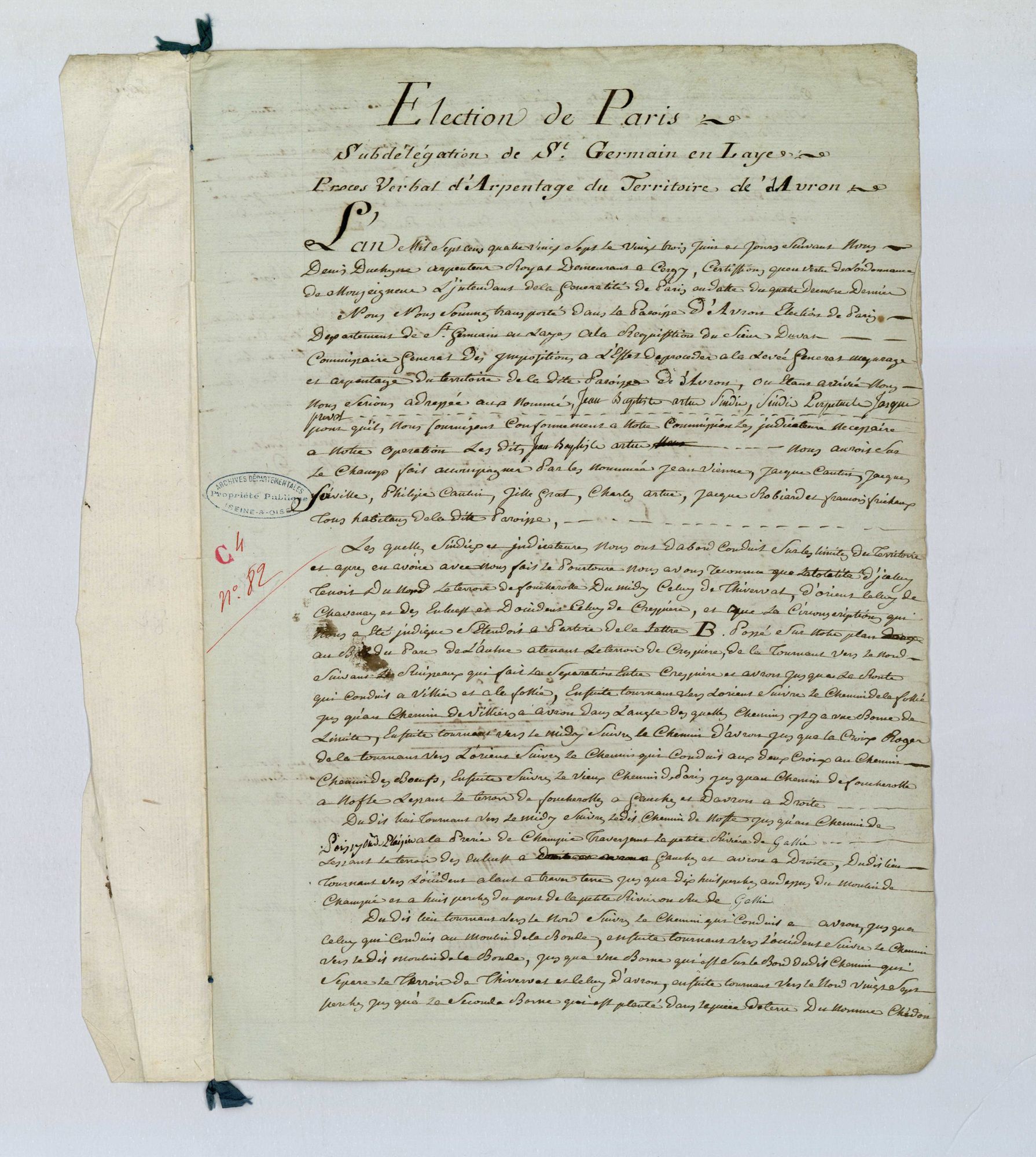 Davron - Procès-verbal d'arpentage du territoire de la paroisse de Davron