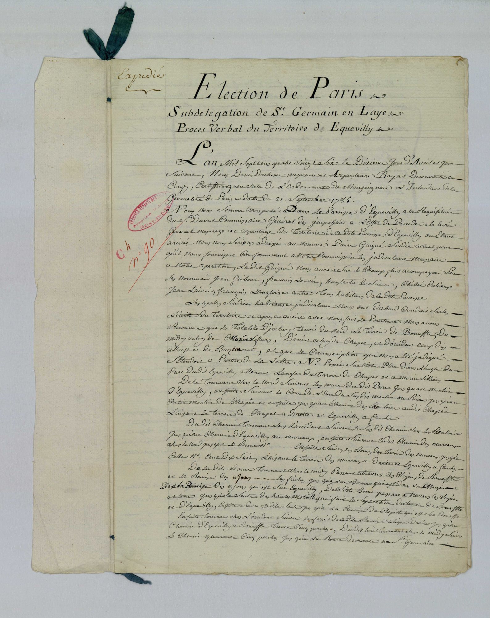 Ecquevilly - Procès-verbal d'arpentage du territoire de la paroisse d'Ecquevilly