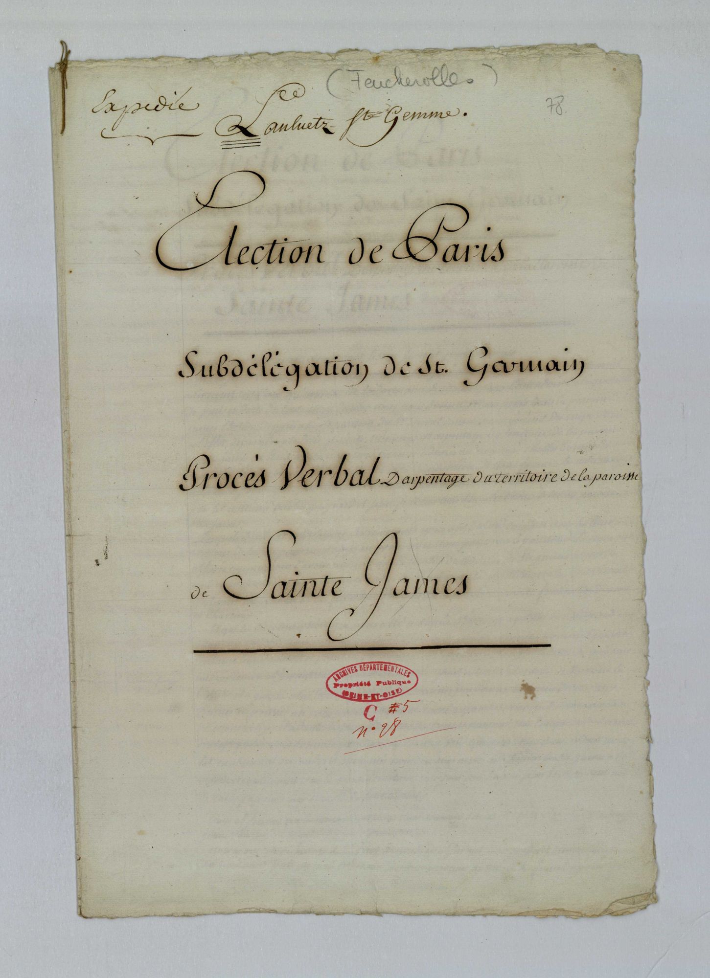 Feucherolles - Procès-verbal d'arpentage du territoire de la paroisse de Feucherolles