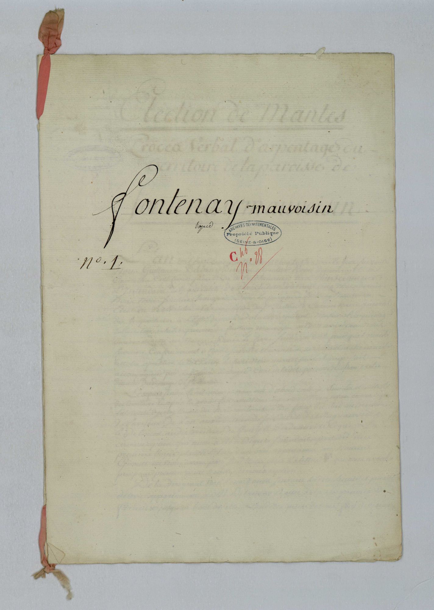 Fontenay-Mauvoisin - Procès-verbal d'arpentage du territoire de la paroisse de Fontenay-Mauvoisin