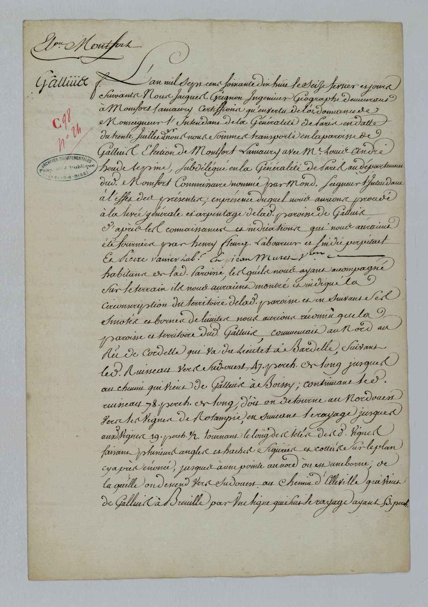 Galluis - Procès-verbal d'arpentage du territoire de la paroisse de Galluis