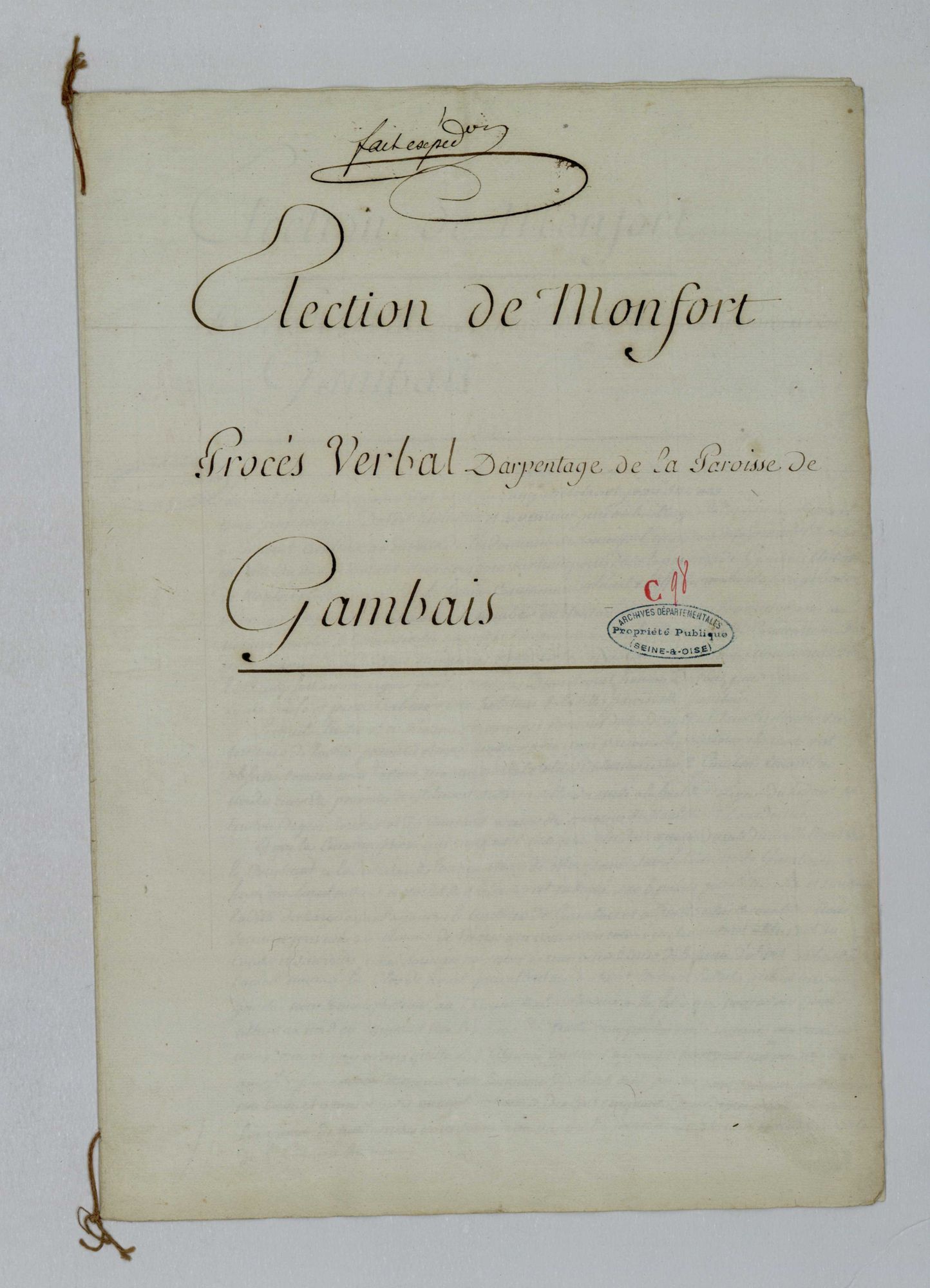 Gambais - Procès-verbal d'arpentage du territoire de la paroisse de Gambais