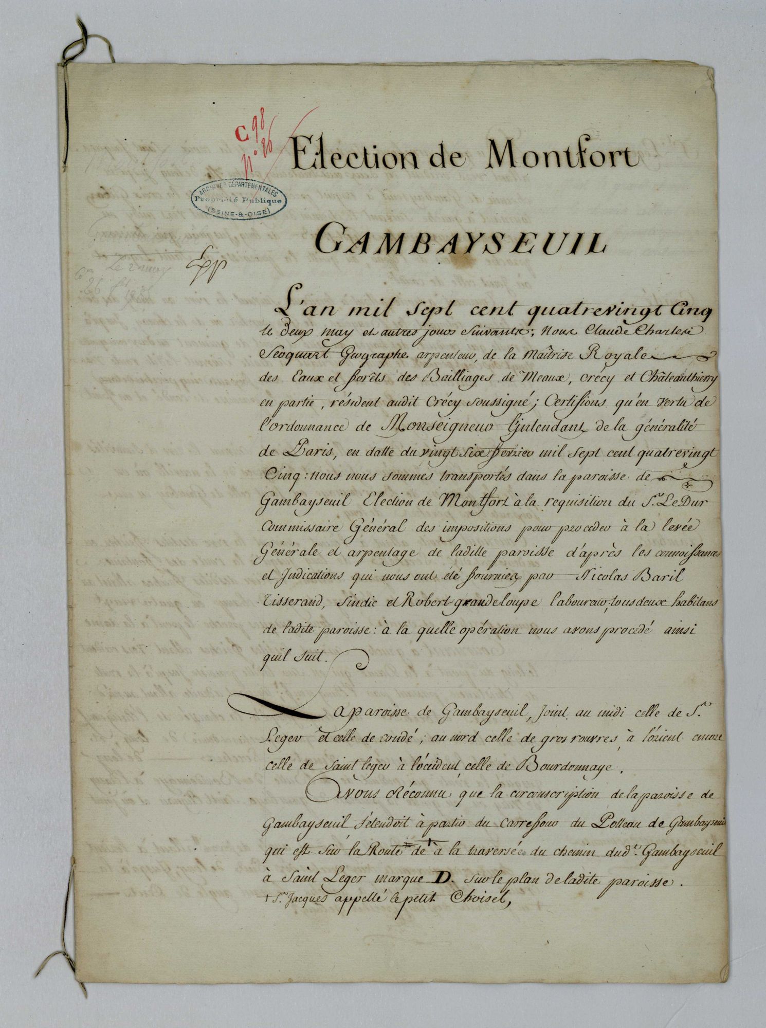 Gambaiseuil - Procès-verbal d'arpentage du territoire de la paroisse de Gambaiseuil
