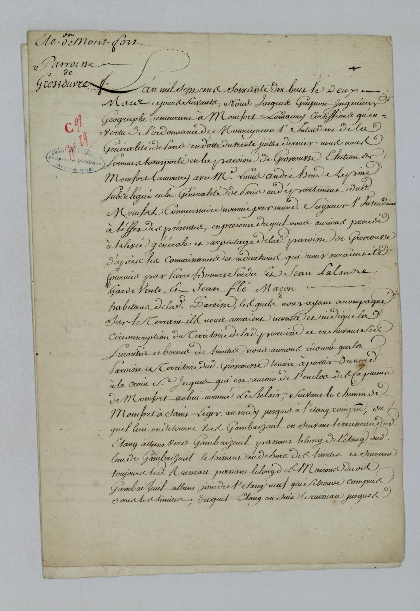 Grosrouvre - Procès-verbal d'arpentage du territoire de la paroisse de Grosrouvre