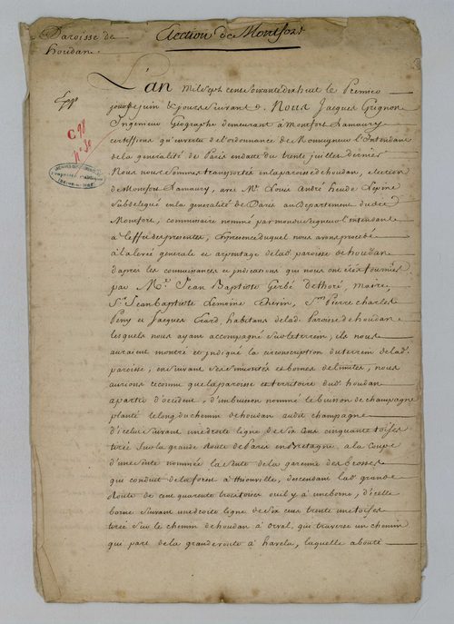 Houdan - Procès-verbal d'arpentage du territoire de la paroisse de Houdan