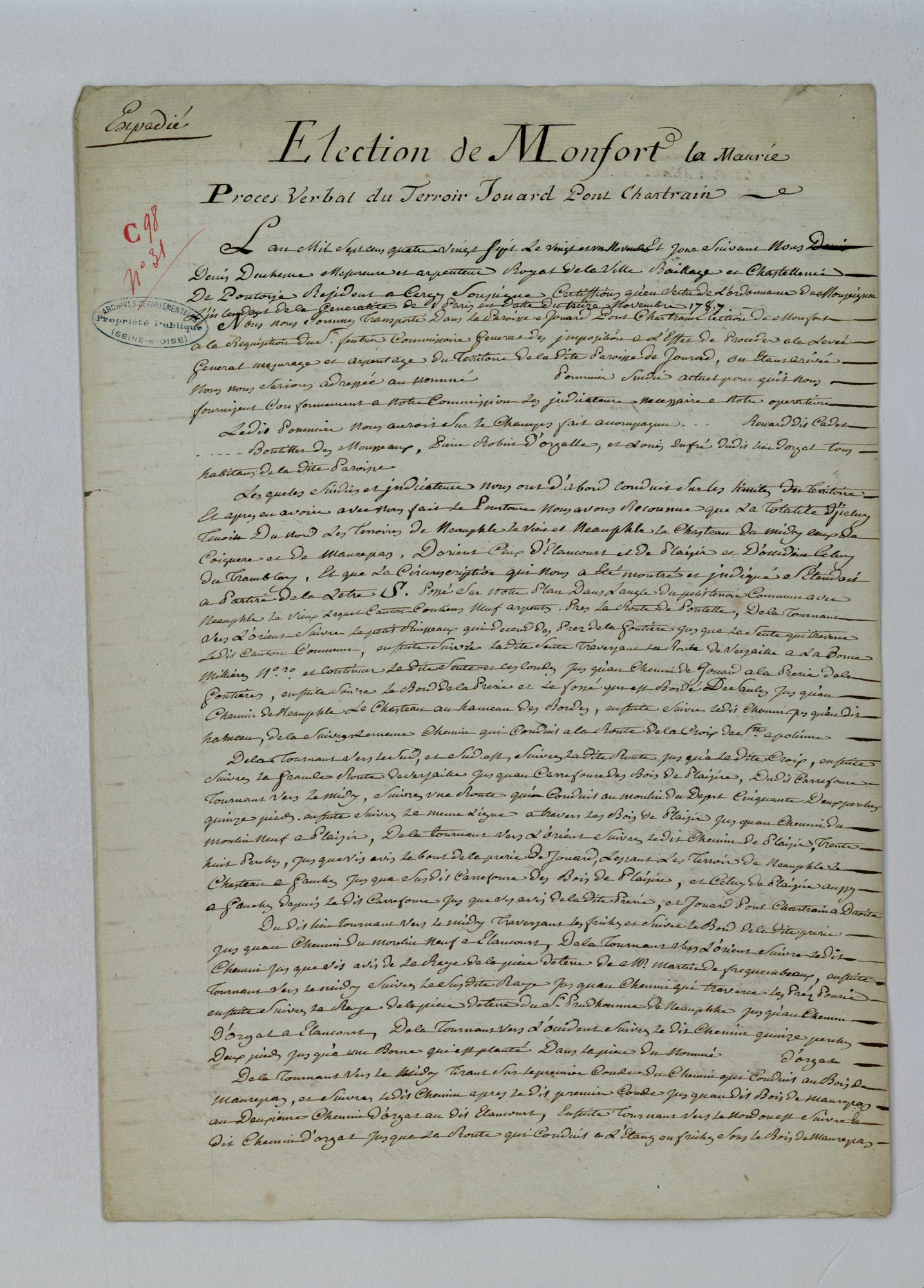 Jouars-Pontchartrain - Procès-verbal d'arpentage du territoire de la paroisse de Jouars-Pontchartrain