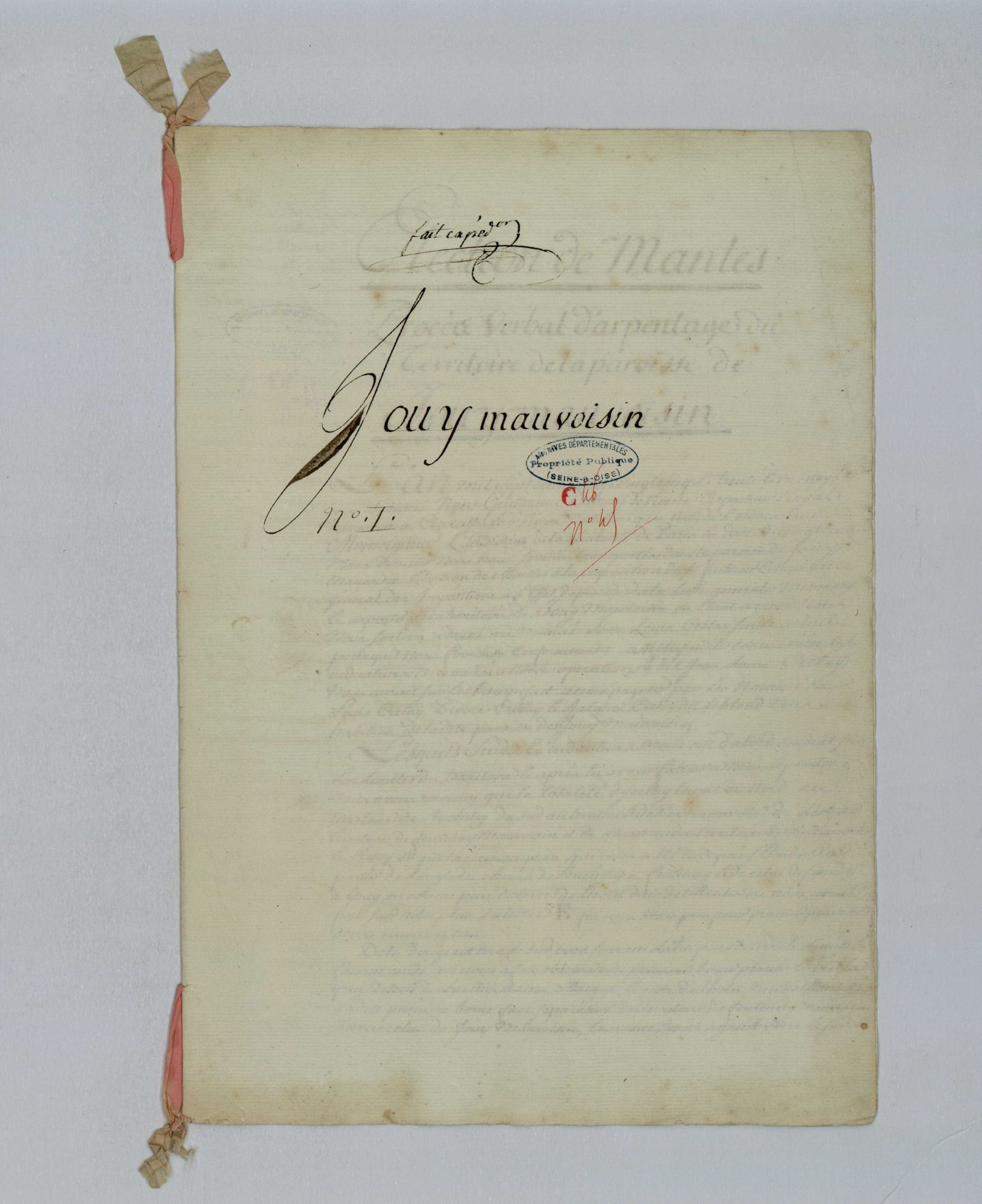 Jouy-Mauvoisin - Procès-verbal d'arpentage du territoire de la paroisse de Jouy-Mauvoisin