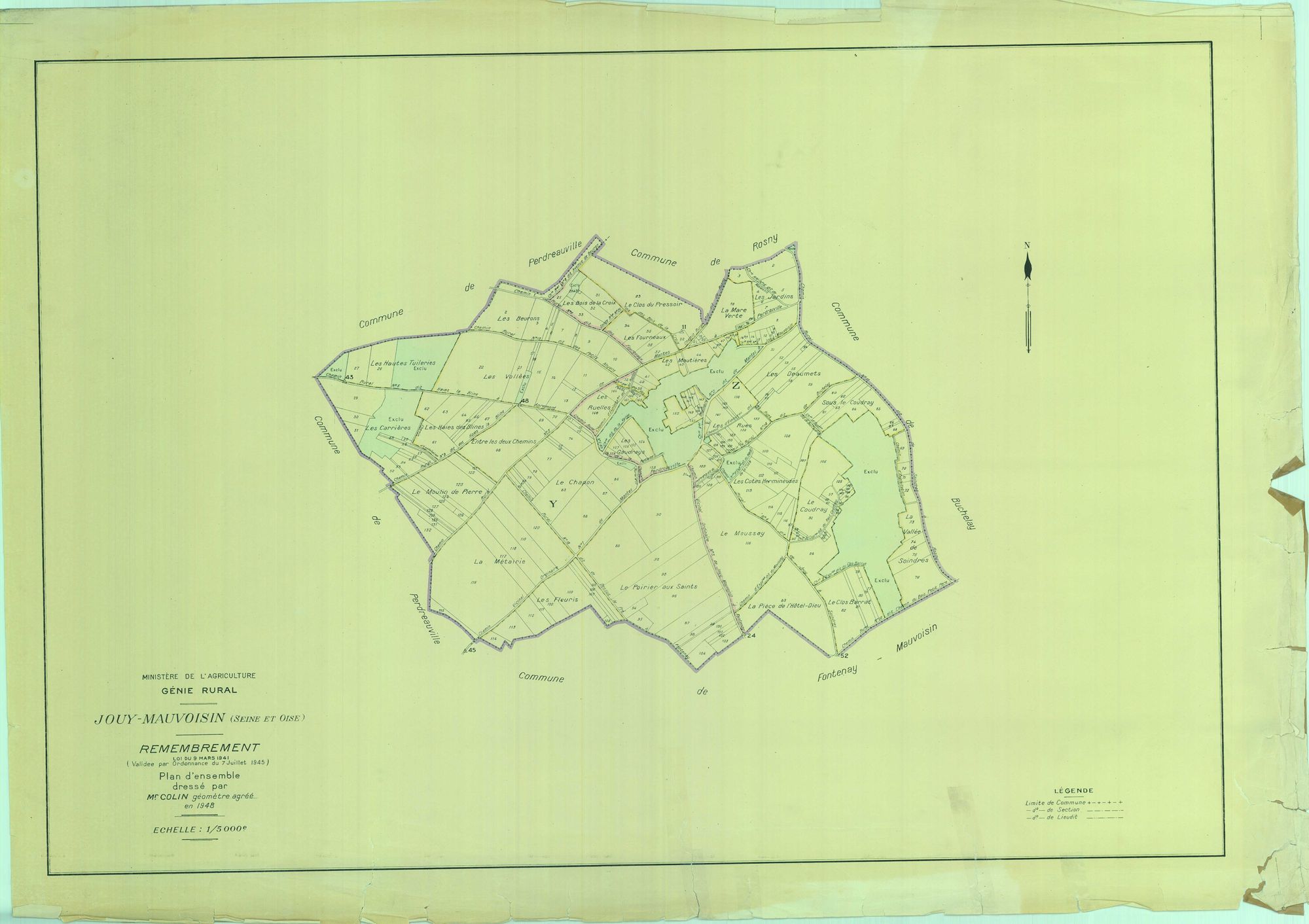 Jouy-Mauvoisin - Plans du cadastre remembré